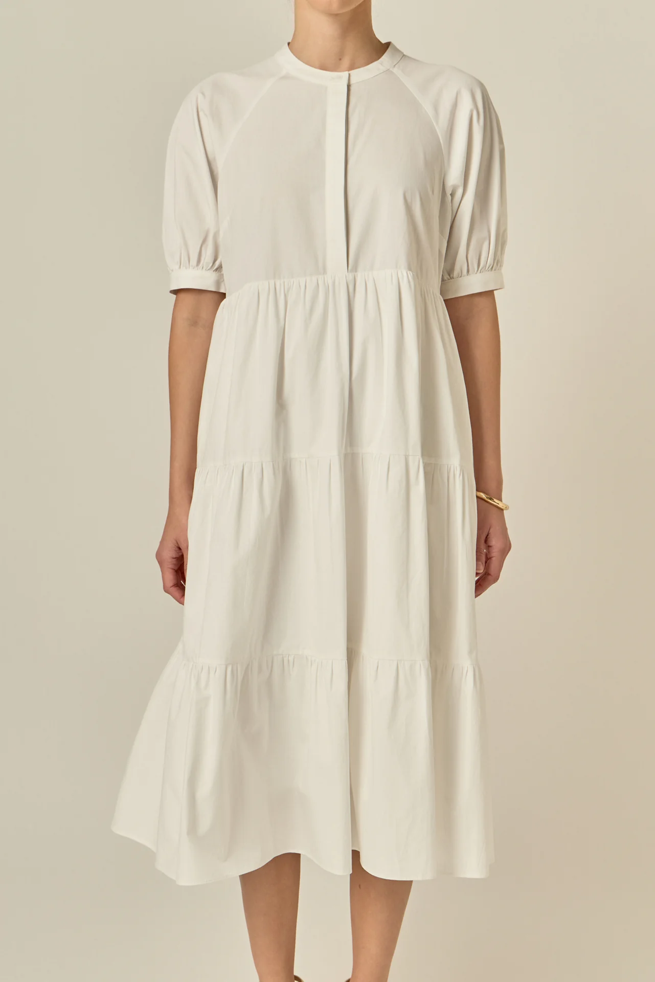 Short Puff Sleeve Midi Dress With Pockets - Image 2