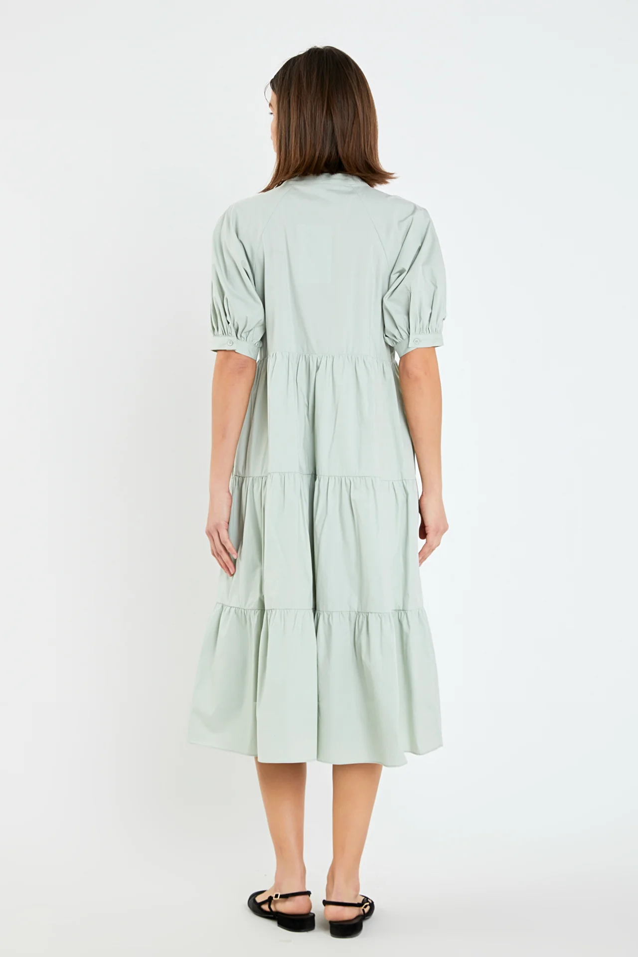 Short Puff Sleeve Midi Dress With Pockets - Image 20