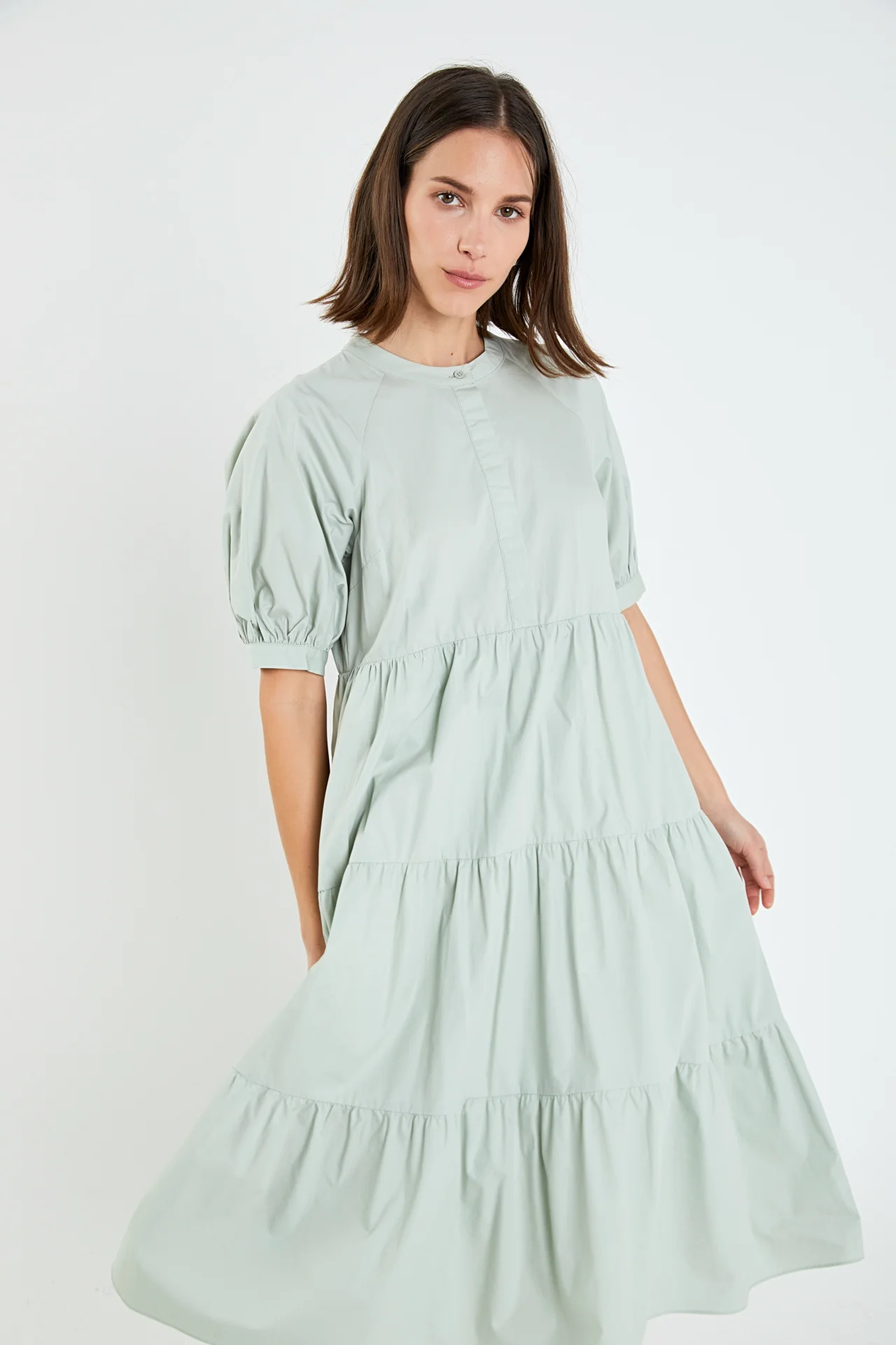 Short Puff Sleeve Midi Dress With Pockets - Image 21