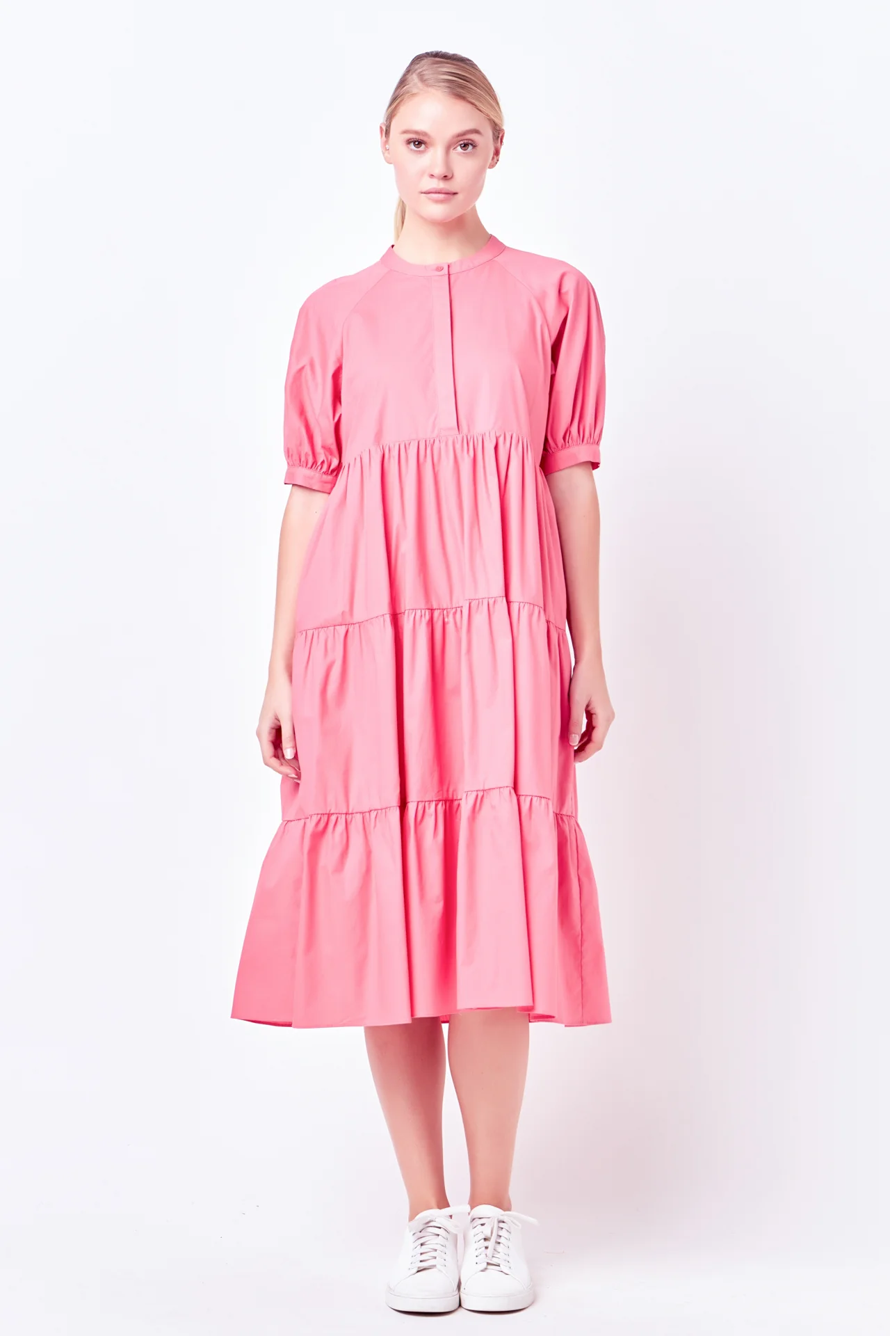 Short Puff Sleeve Midi Dress With Pockets - Image 22