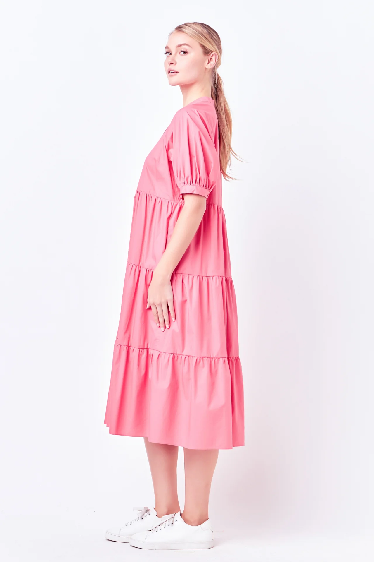 Short Puff Sleeve Midi Dress With Pockets - Image 24