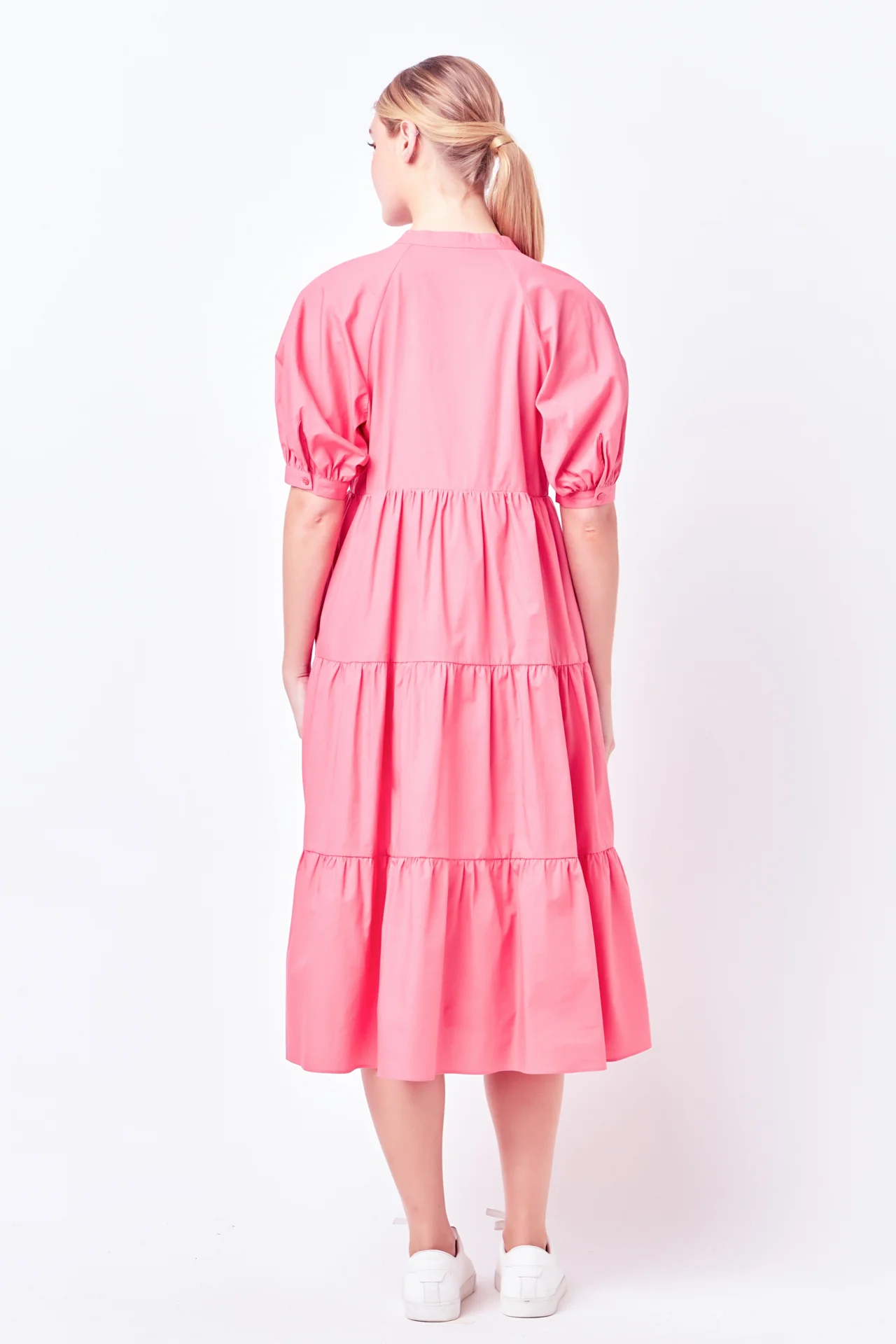 Short Puff Sleeve Midi Dress With Pockets - Image 25