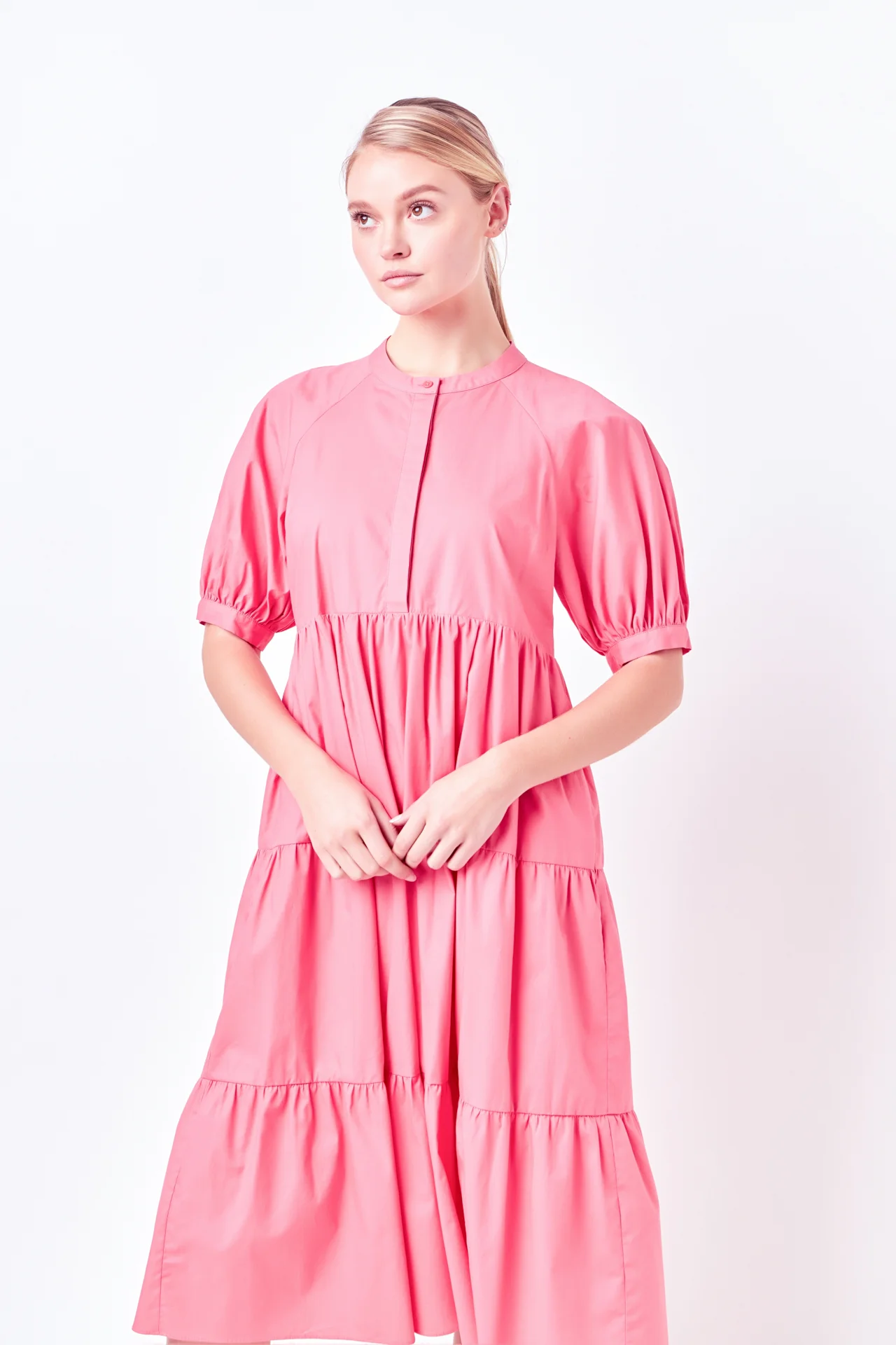 Short Puff Sleeve Midi Dress With Pockets - Image 26