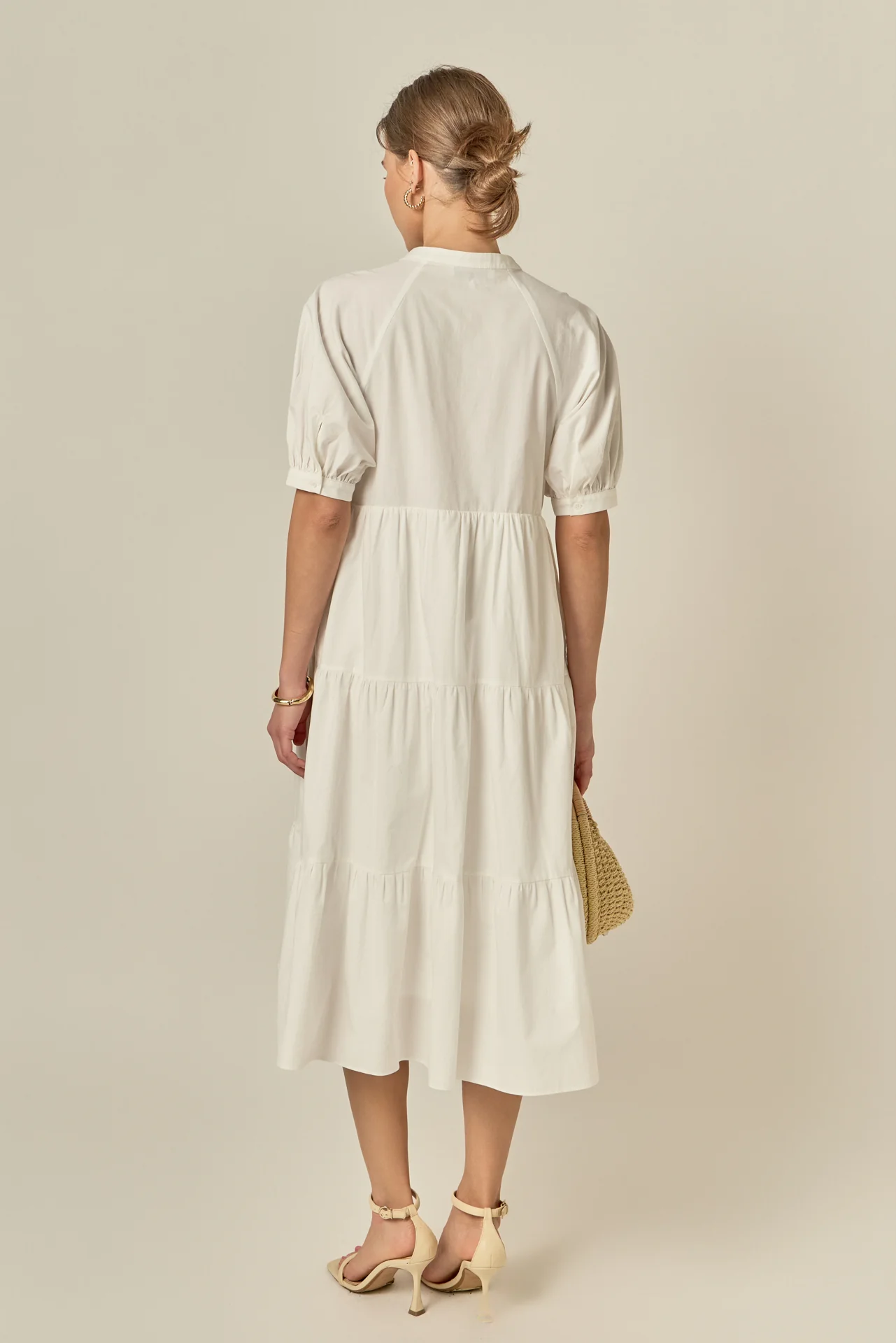 Short Puff Sleeve Midi Dress With Pockets - Image 4