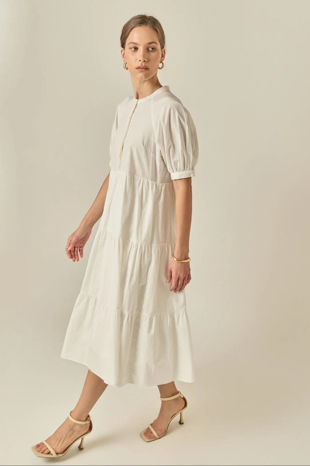 Short Puff Sleeve Midi Dress With Pockets - Image 5