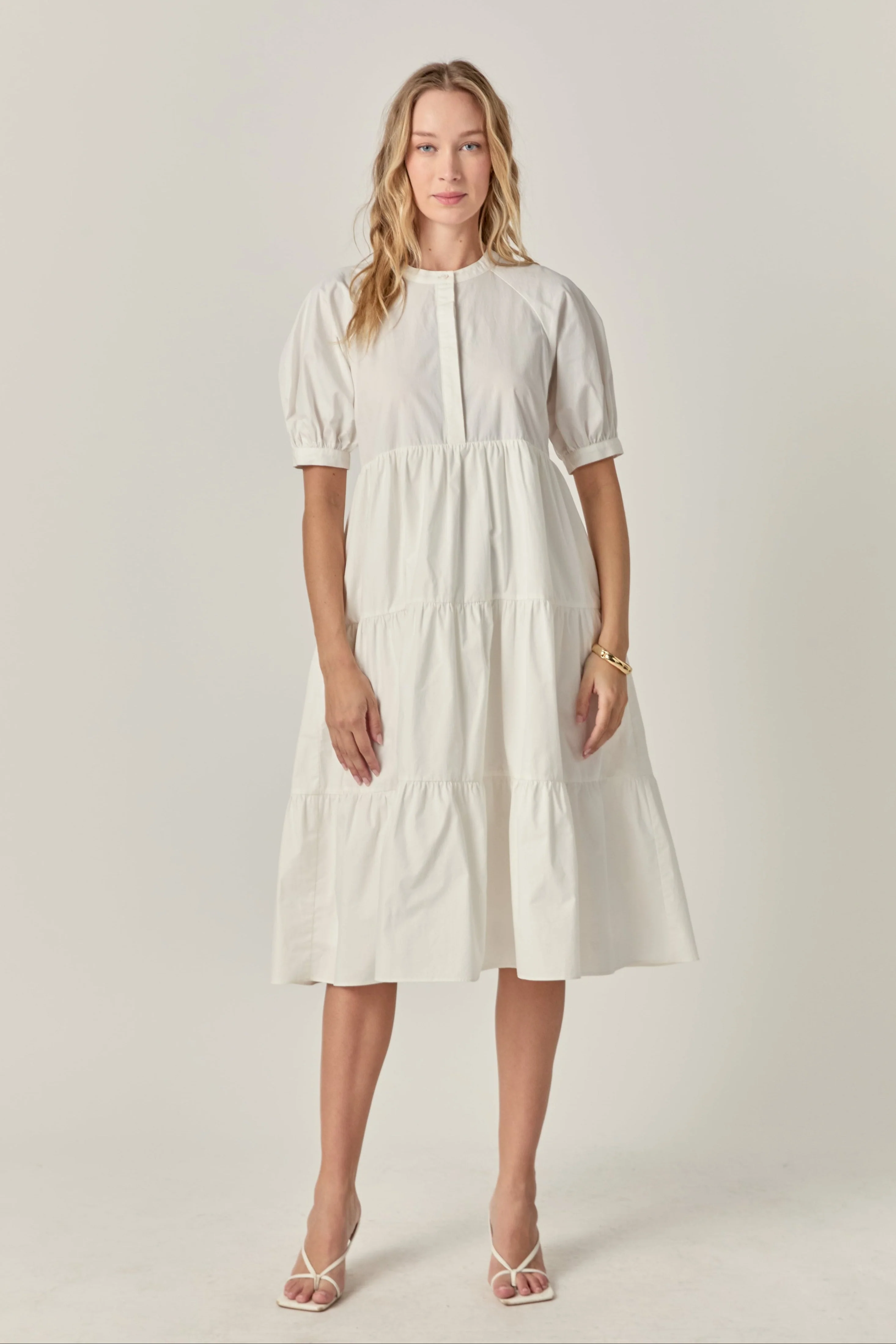 Short Puff Sleeve Midi Dress With Pockets - Image 6