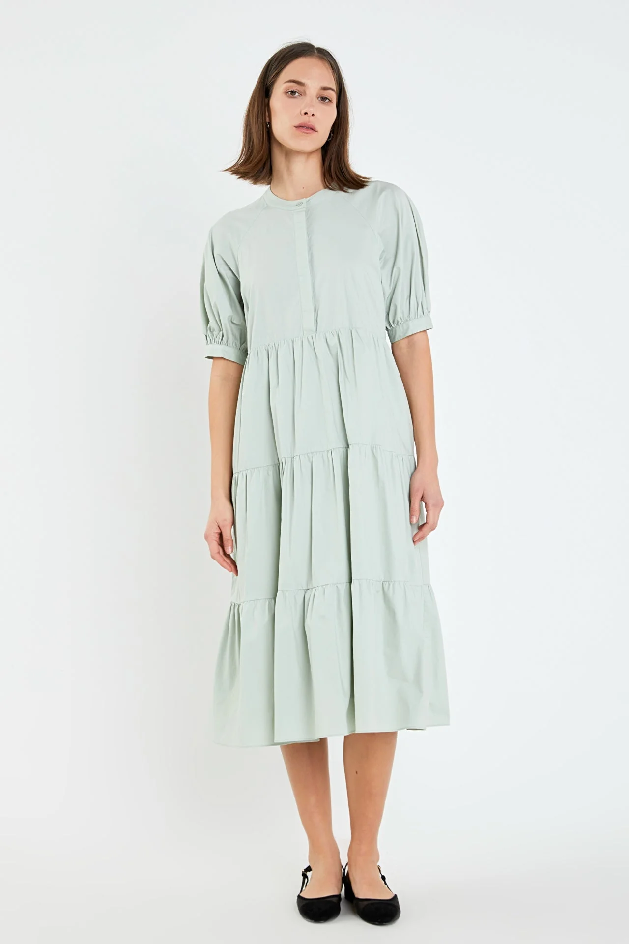 Short Puff Sleeve Midi Dress With Pockets - Image 7