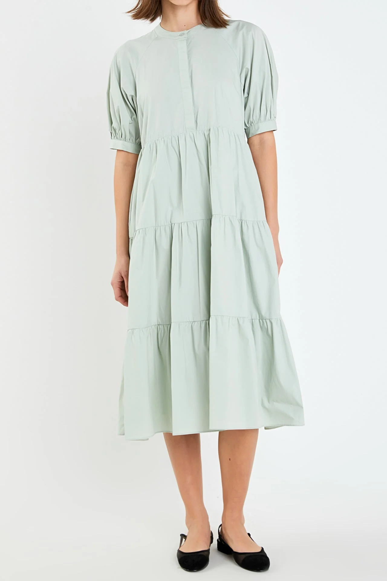 Short Puff Sleeve Midi Dress With Pockets - Image 8