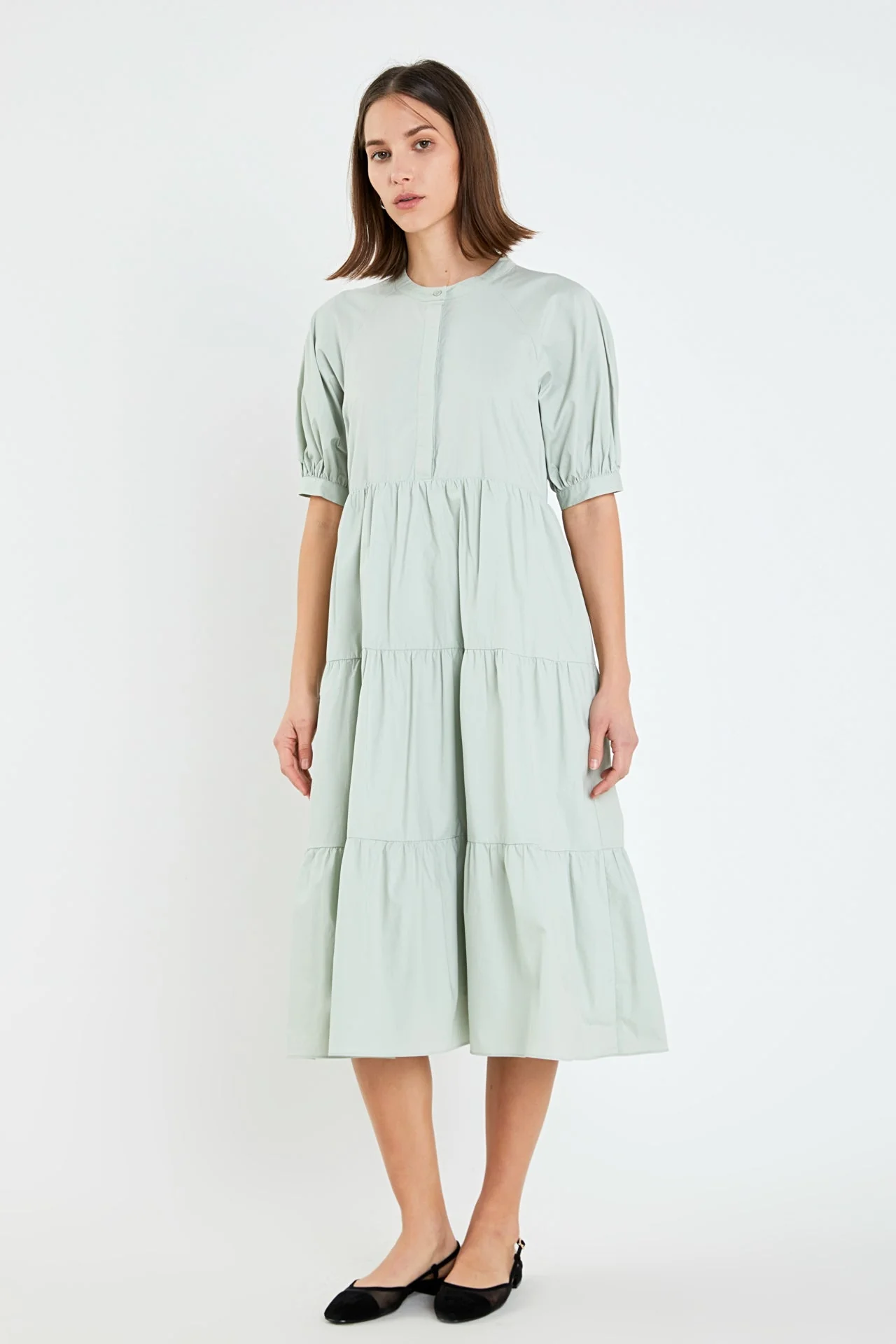 Short Puff Sleeve Midi Dress With Pockets - Image 9