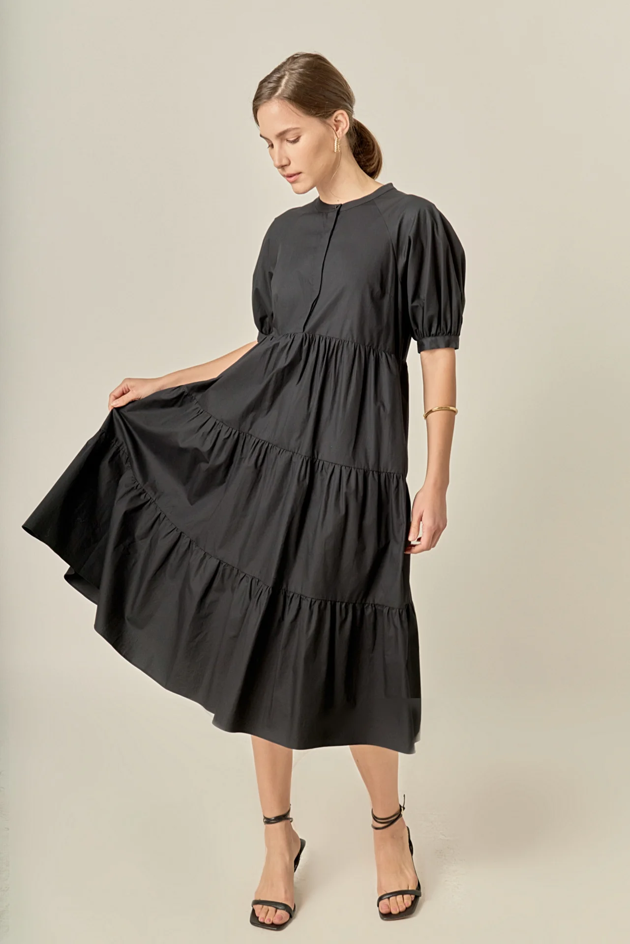 Short Puff Sleeve Midi Dress - Image 21