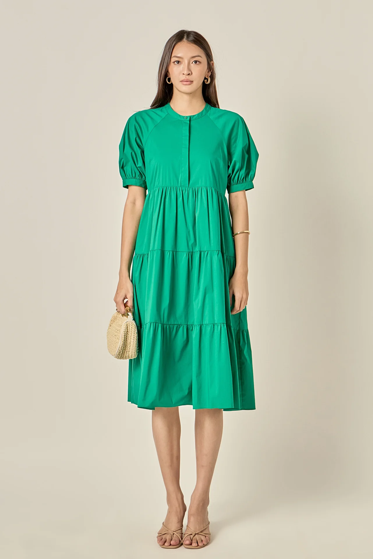 Short Puff Sleeve Midi Dress - Image 22