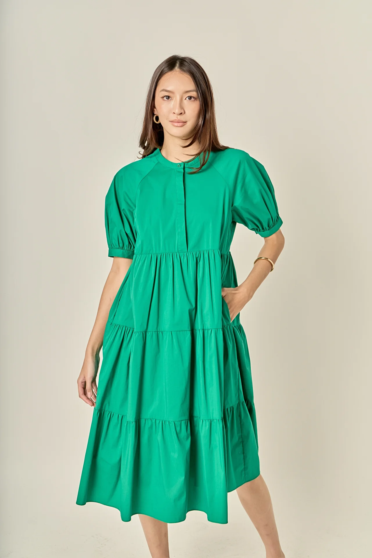 Short Puff Sleeve Midi Dress - Image 26