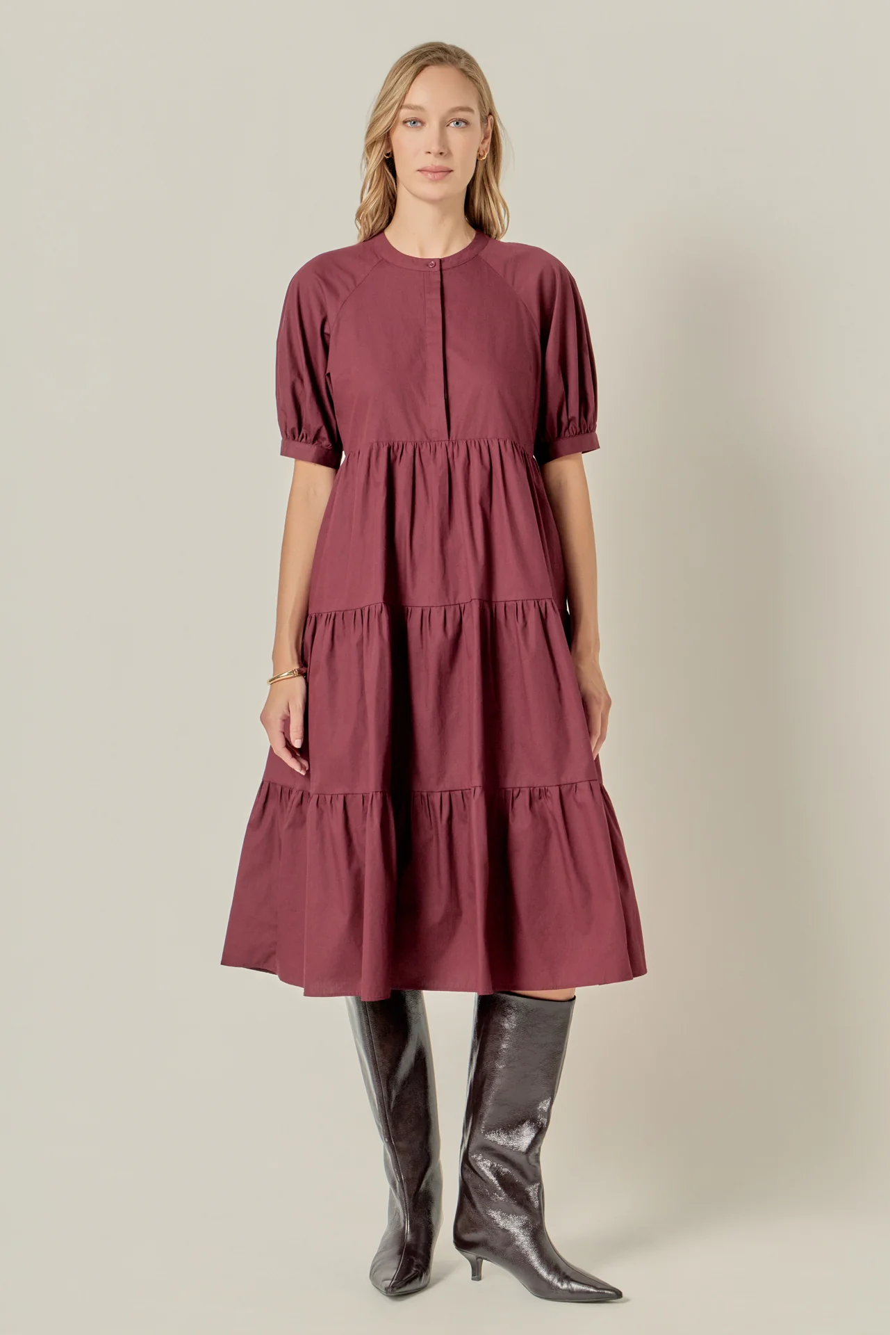 Short Puff Sleeve Midi Dress - Image 28