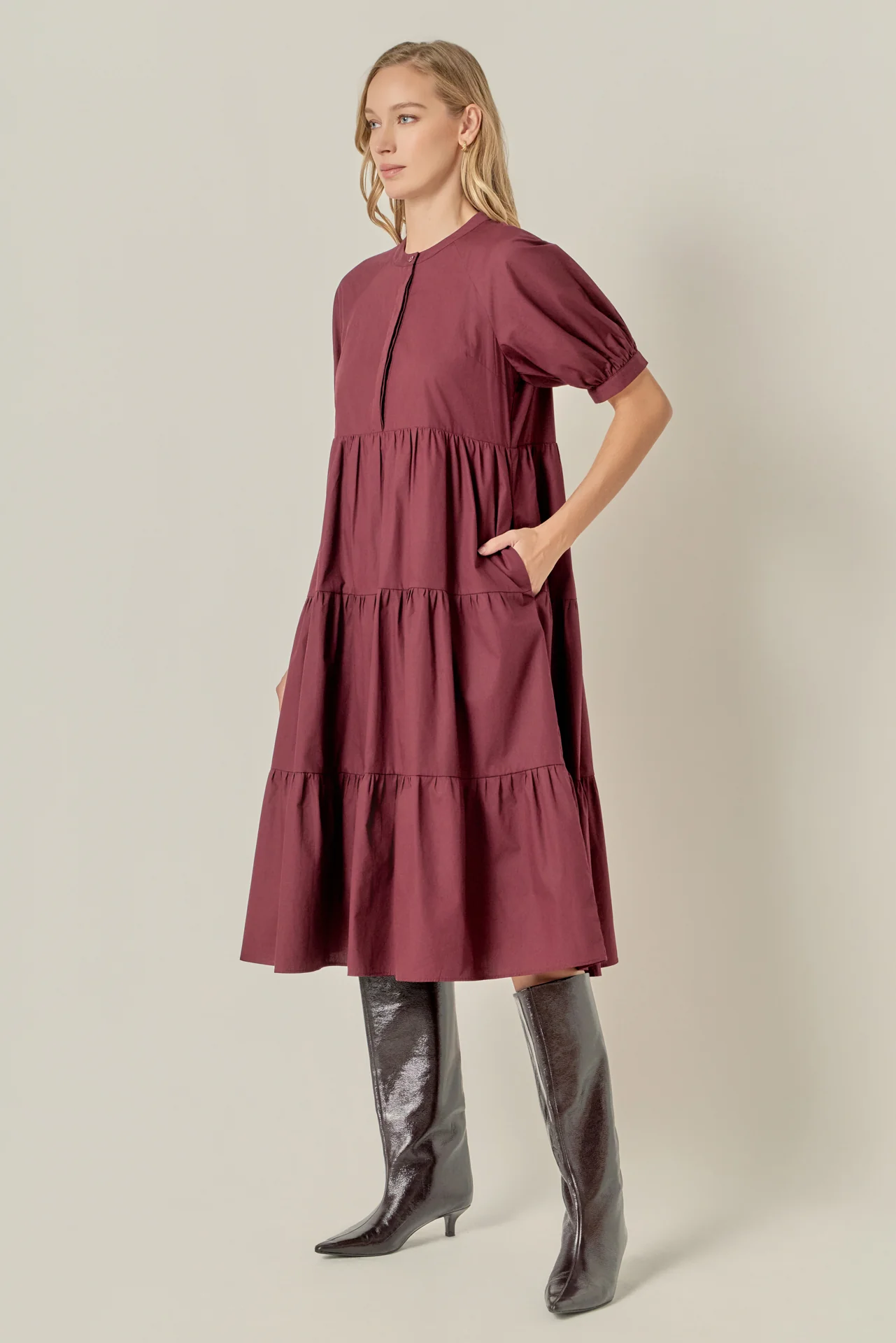 Short Puff Sleeve Midi Dress - Image 30