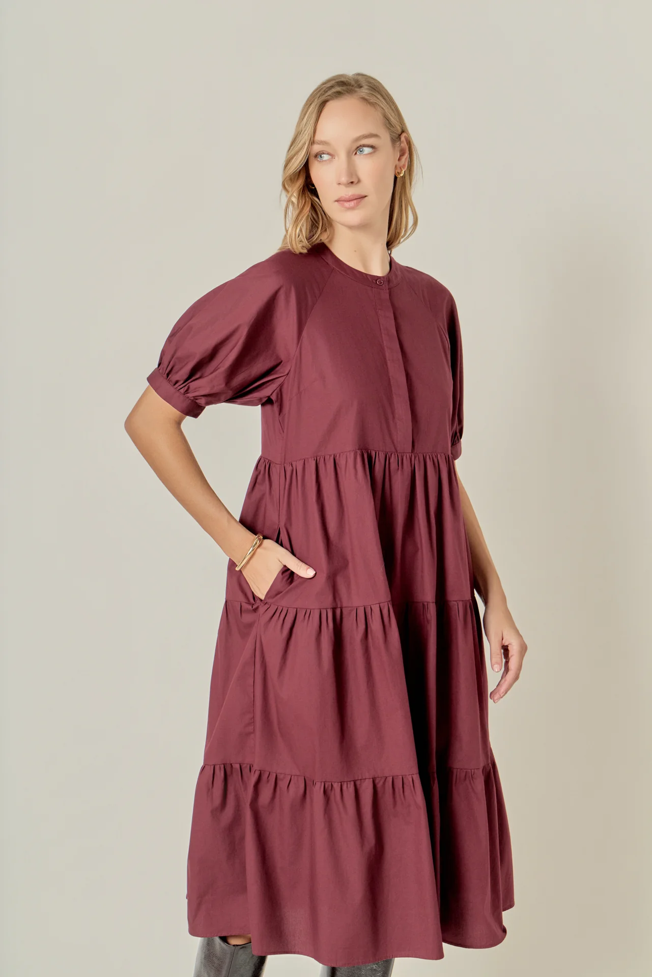 Short Puff Sleeve Midi Dress - Image 32