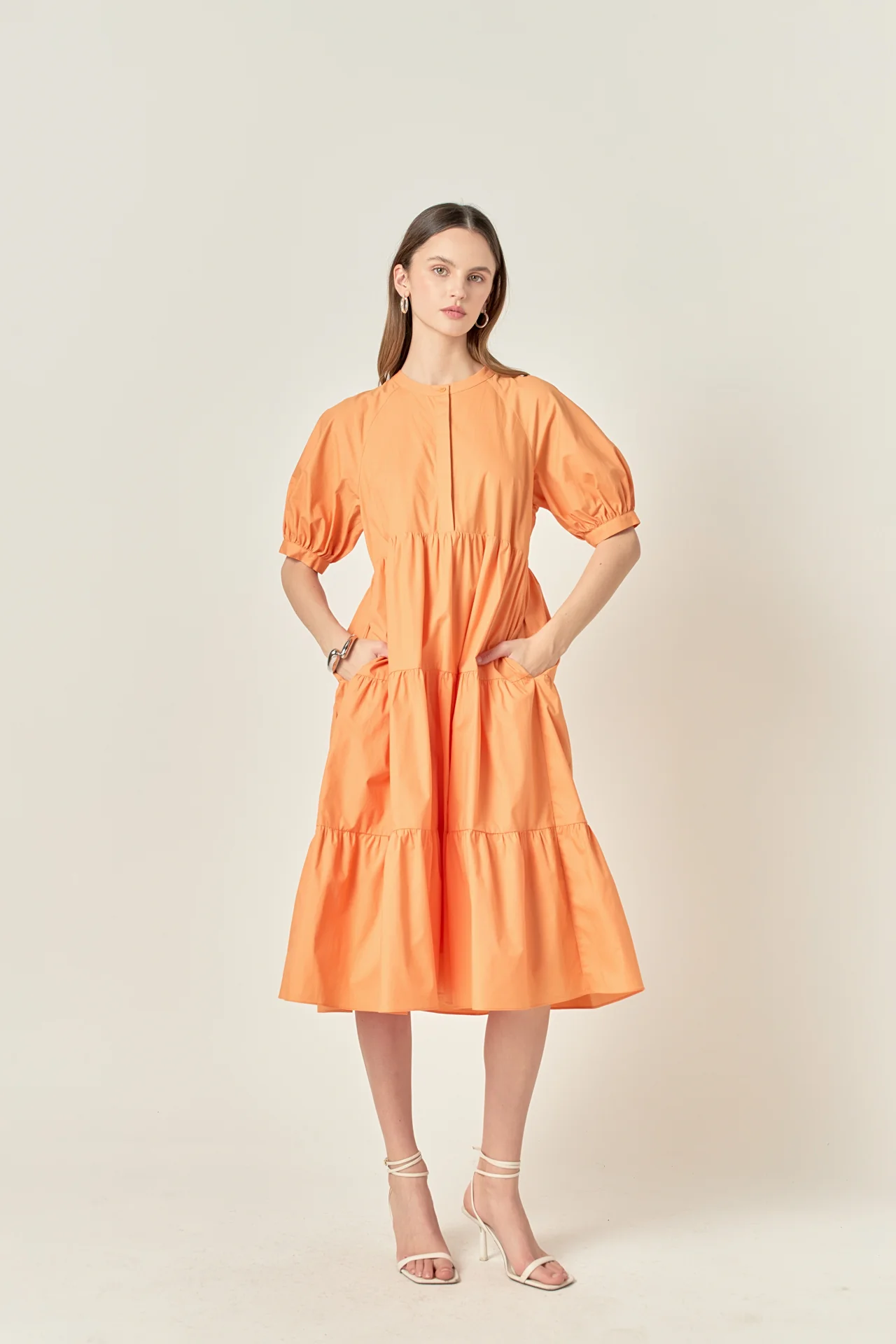Short Puff Sleeve Midi Dress - Image 42