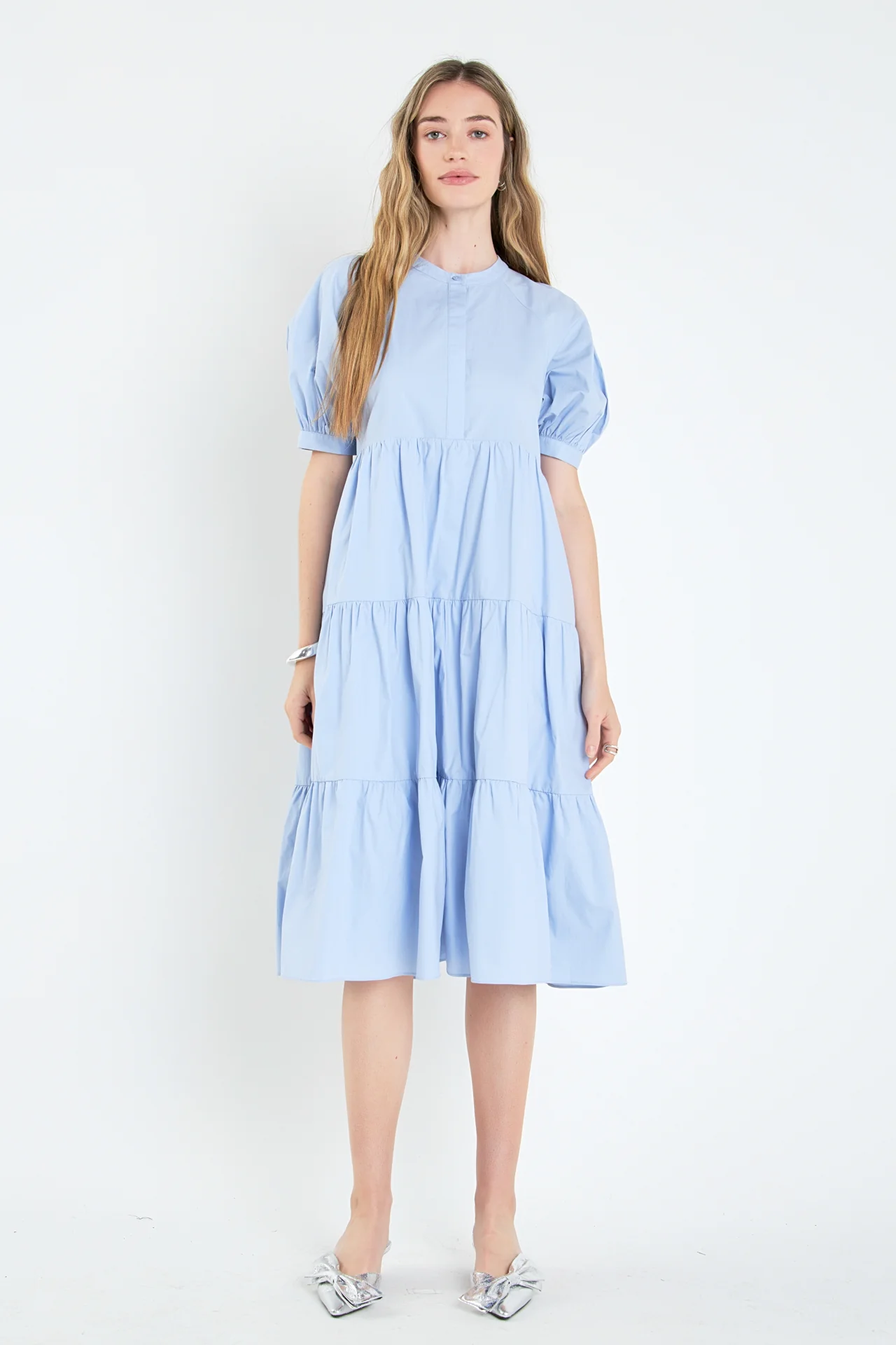 Short Puff Sleeve Midi Dress - Image 43