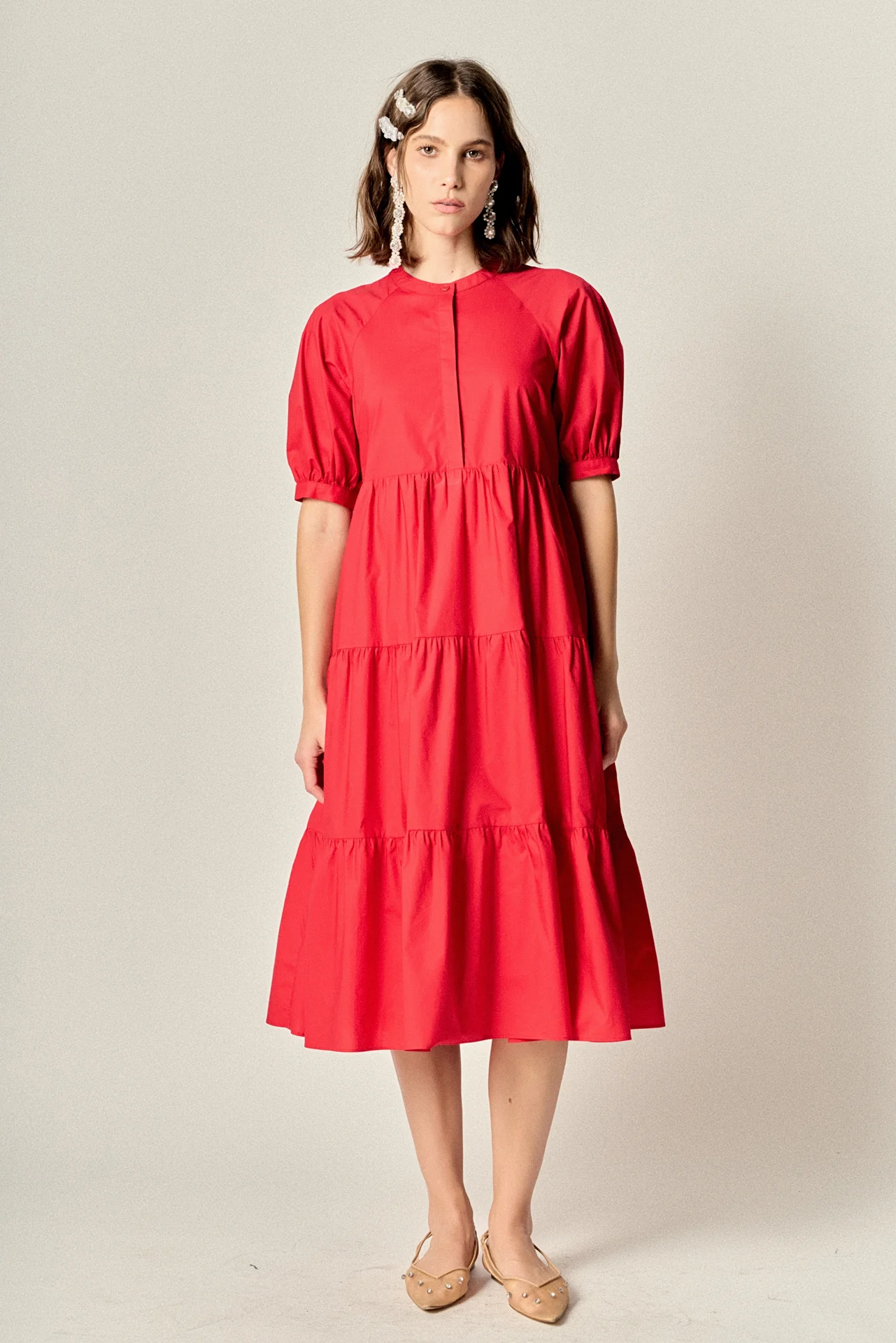 Short Puff Sleeve Midi Dress - Image 8