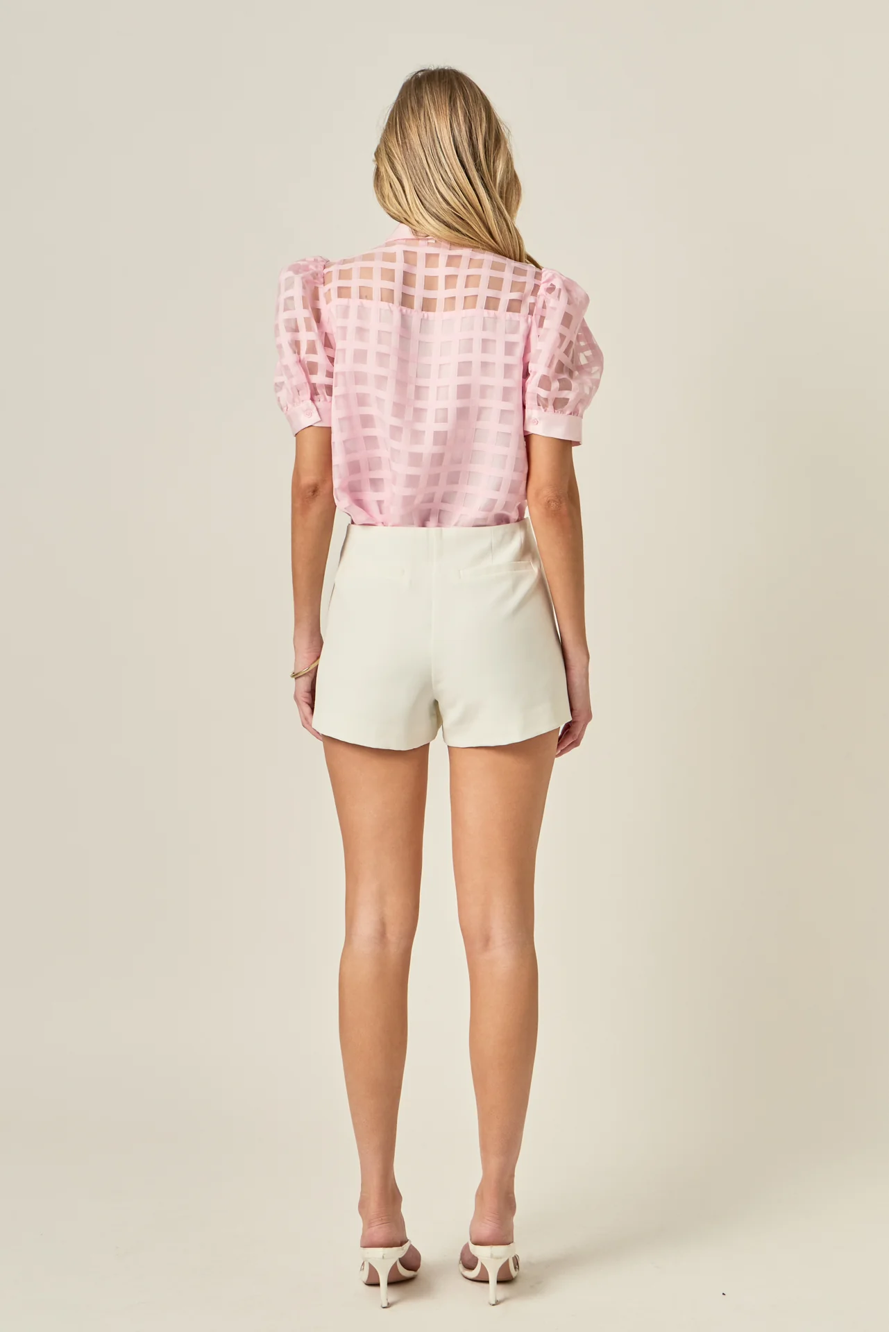 Short Sleeve Organza Grid Blouse - Image 16