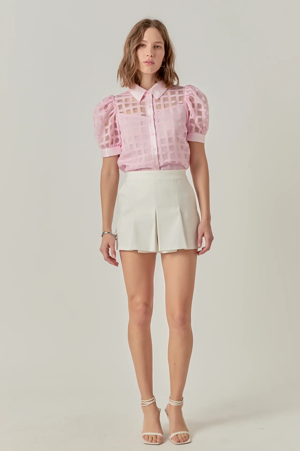 Short Sleeve Organza Grid Blouse - Image 18
