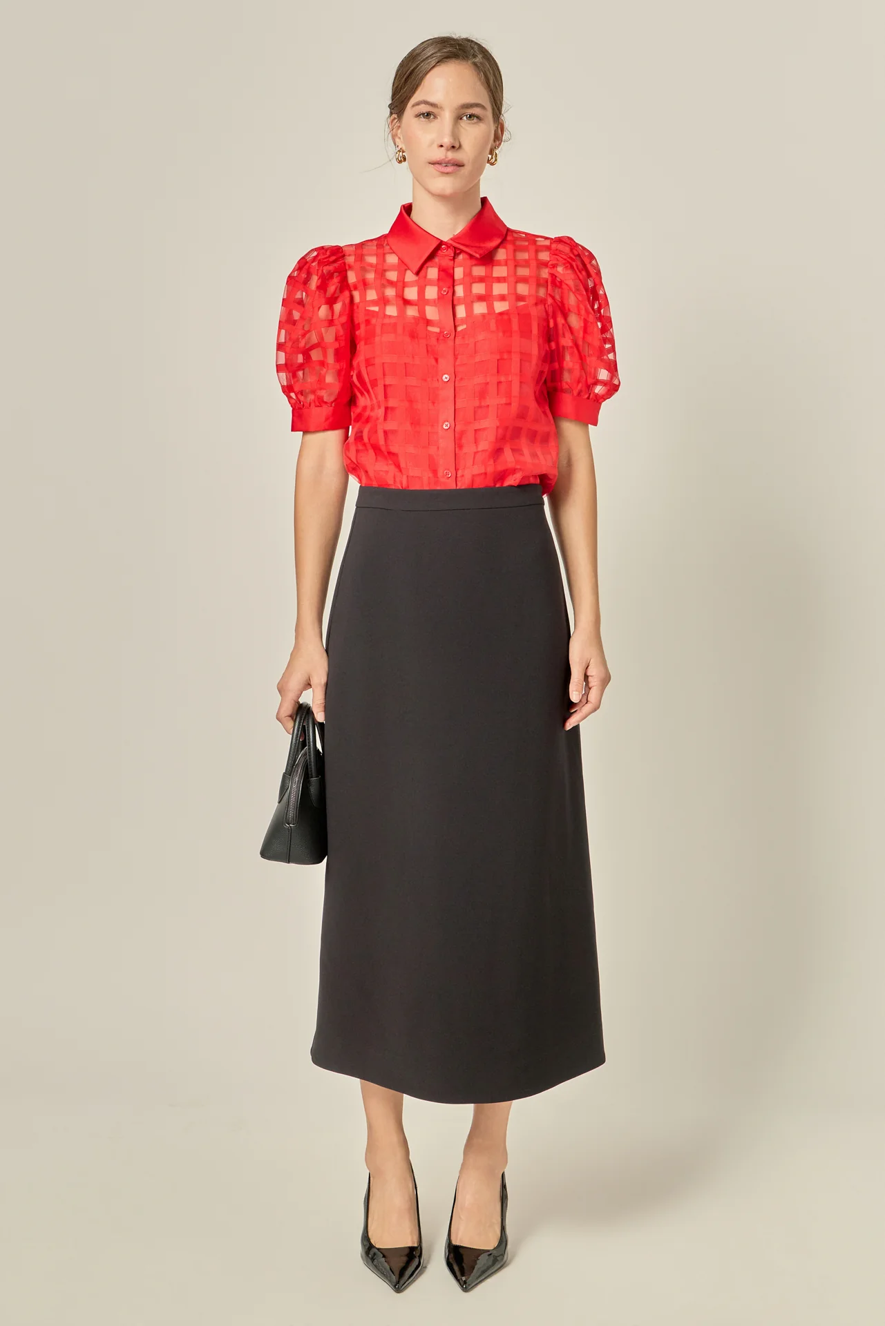 Short Sleeve Organza Grid Blouse - Image 19