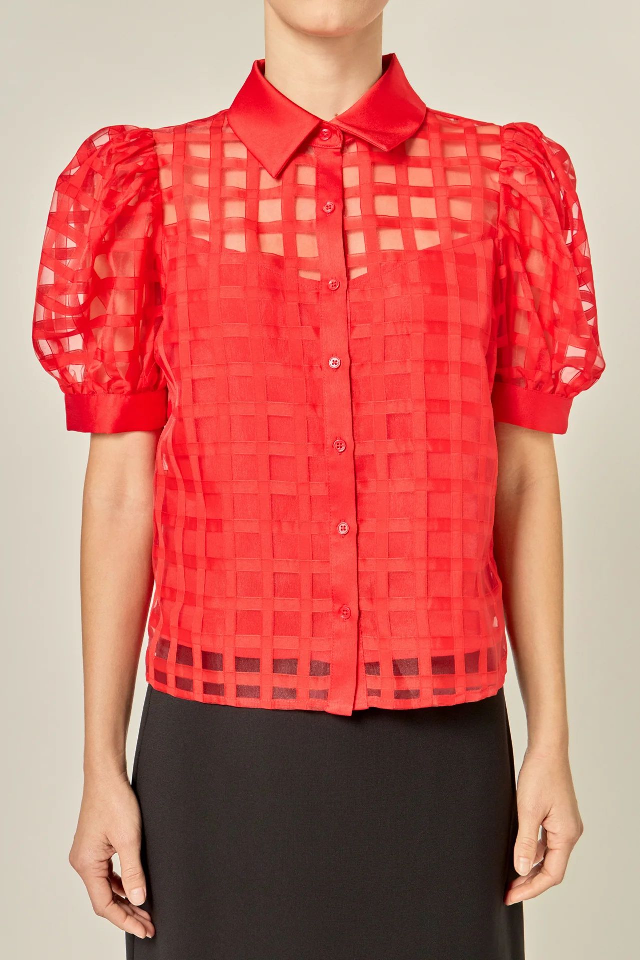 Short Sleeve Organza Grid Blouse - Image 20