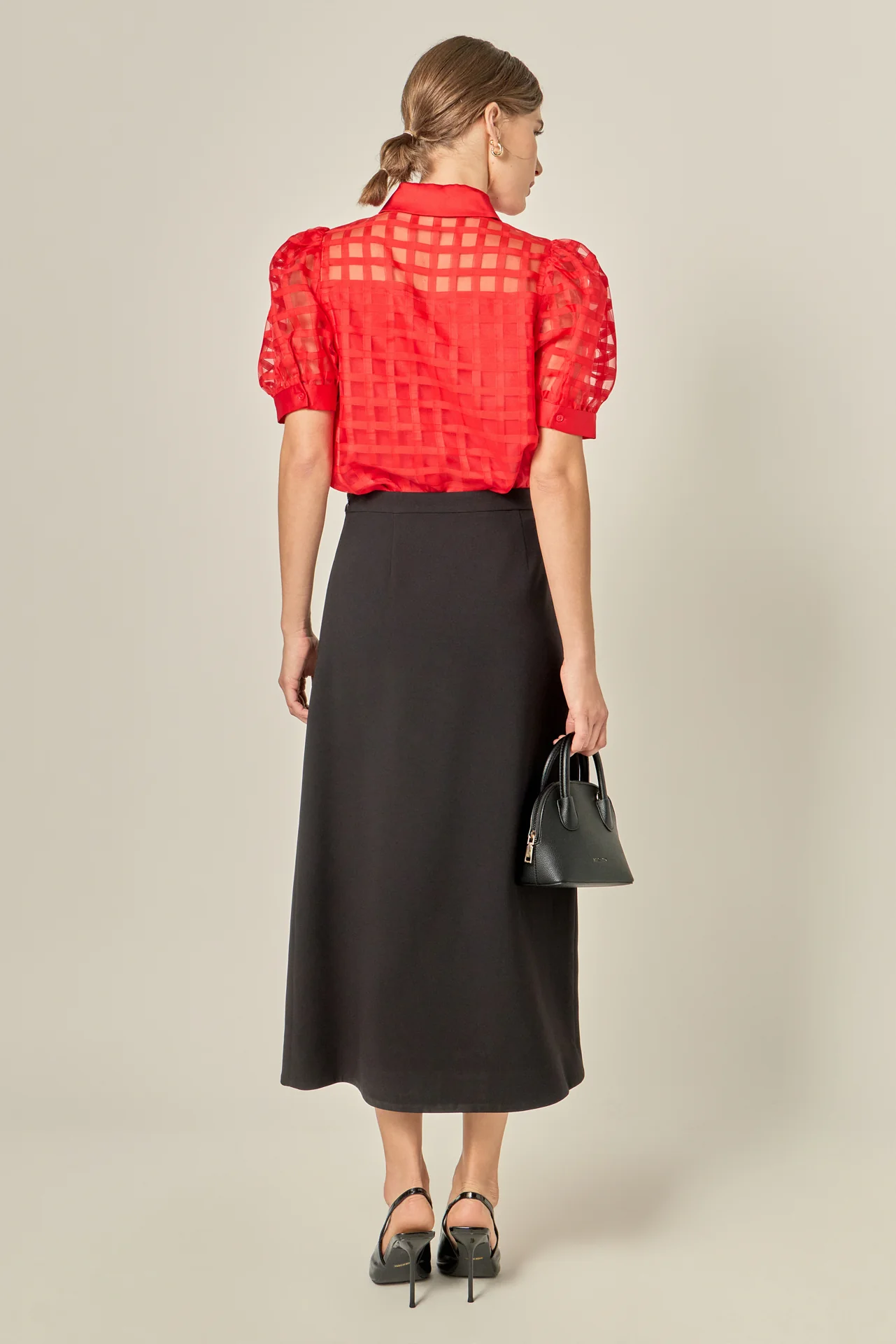 Short Sleeve Organza Grid Blouse - Image 22