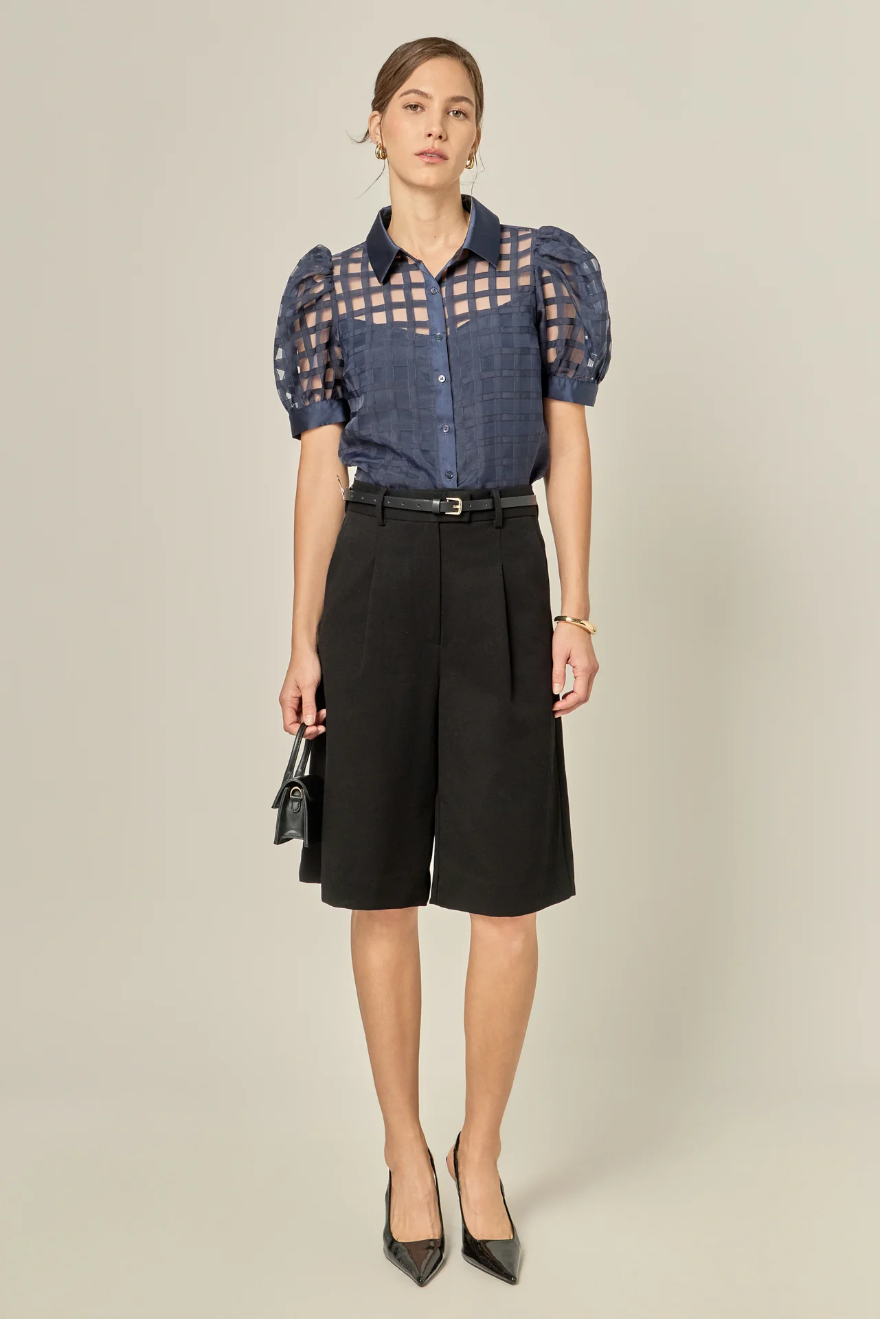 Short Sleeve Organza Grid Blouse - Image 24