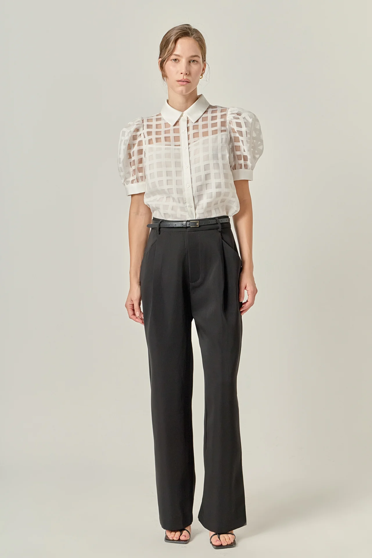 Short Sleeve Organza Grid Blouse - Image 29