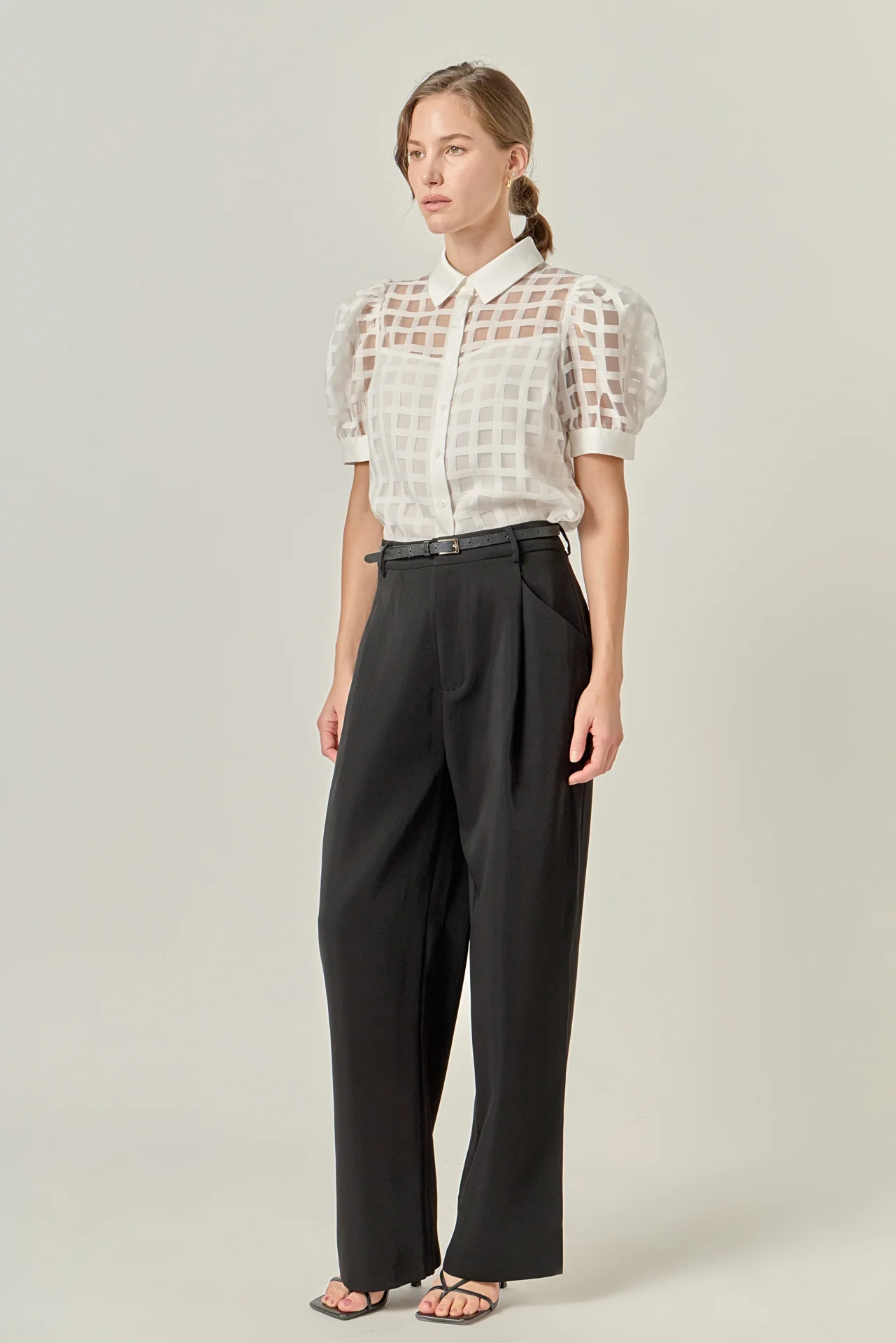 Short Sleeve Organza Grid Blouse - Image 31