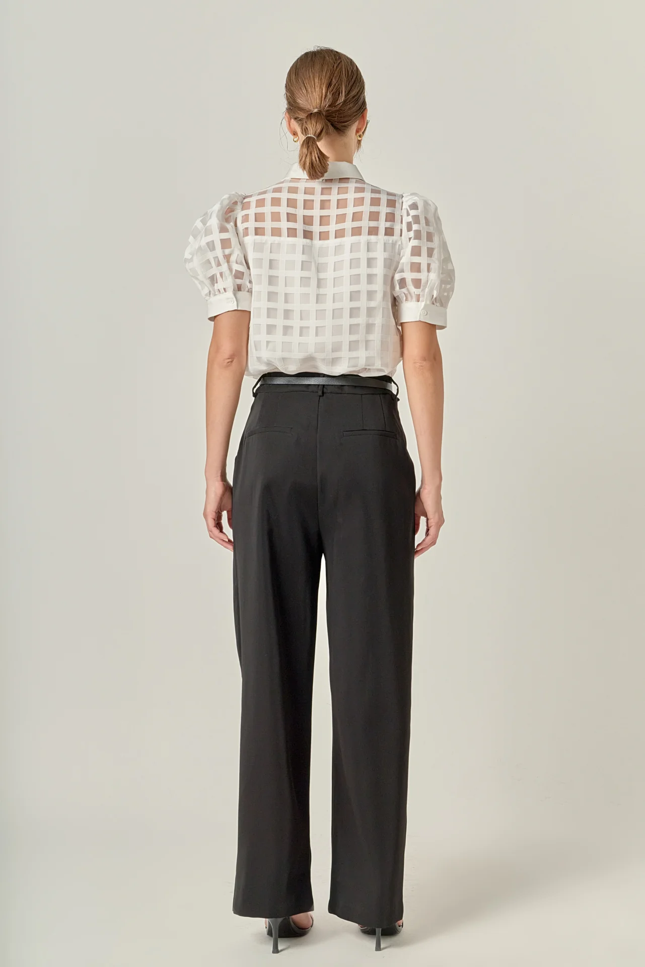 Short Sleeve Organza Grid Blouse - Image 32