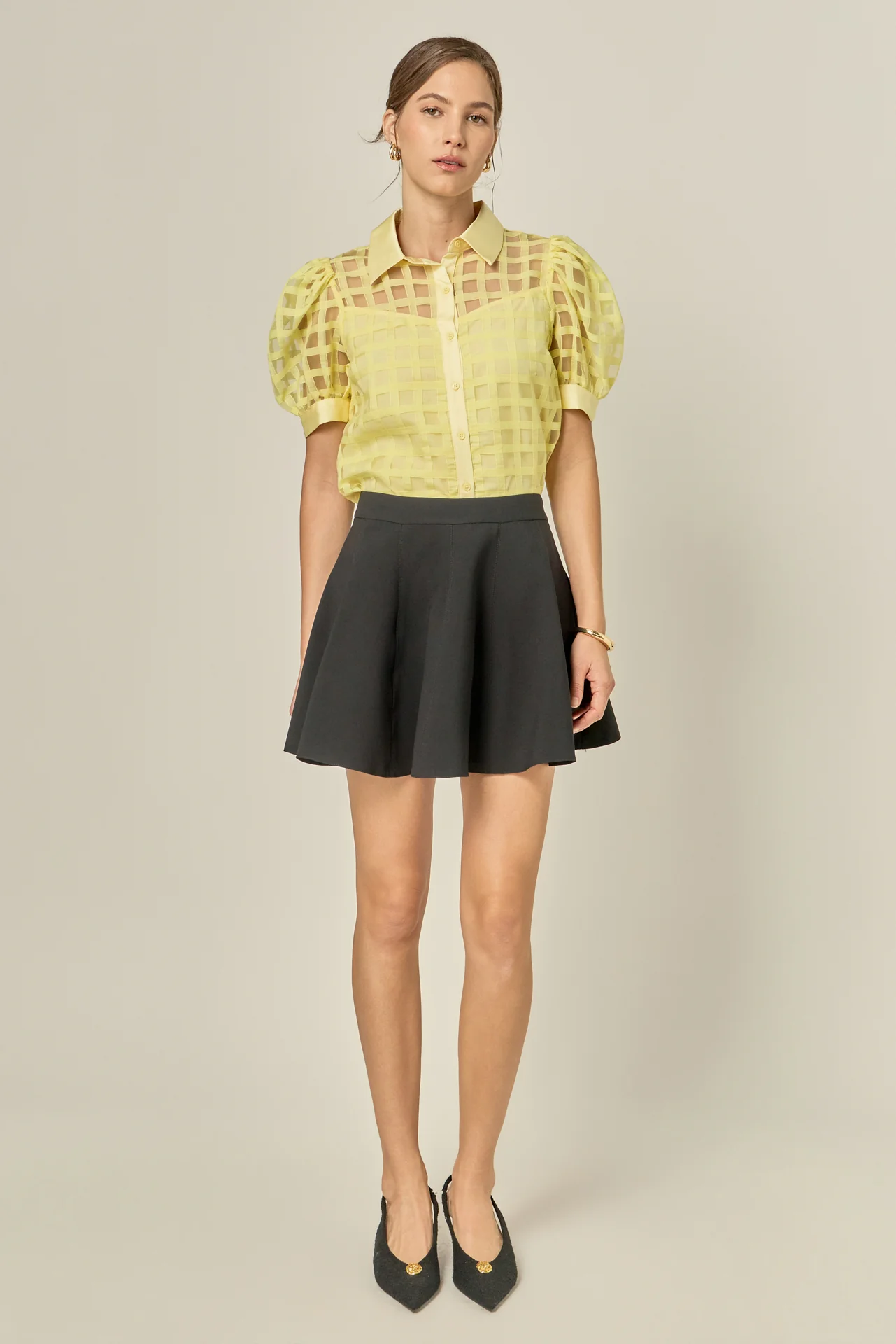 Short Sleeve Organza Grid Blouse - Image 7