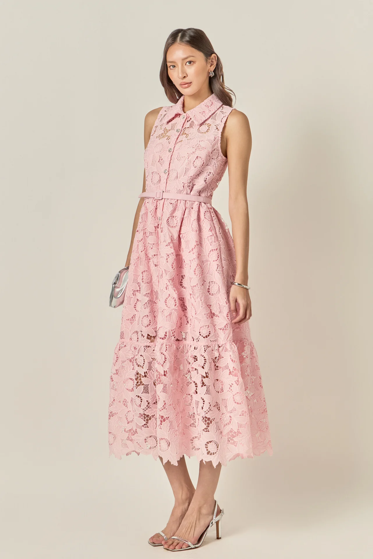 Lace Button-Front Sleeveless Midi Dress - Image 10