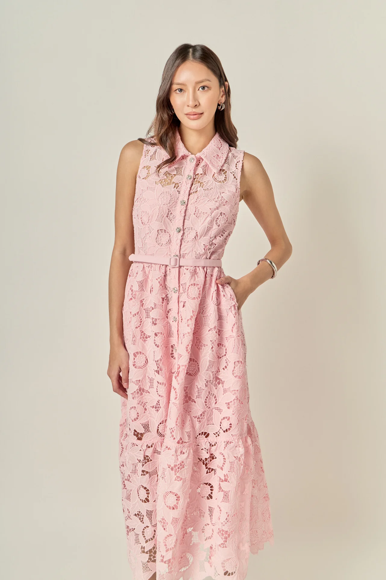 Lace Button-Front Sleeveless Midi Dress - Image 12