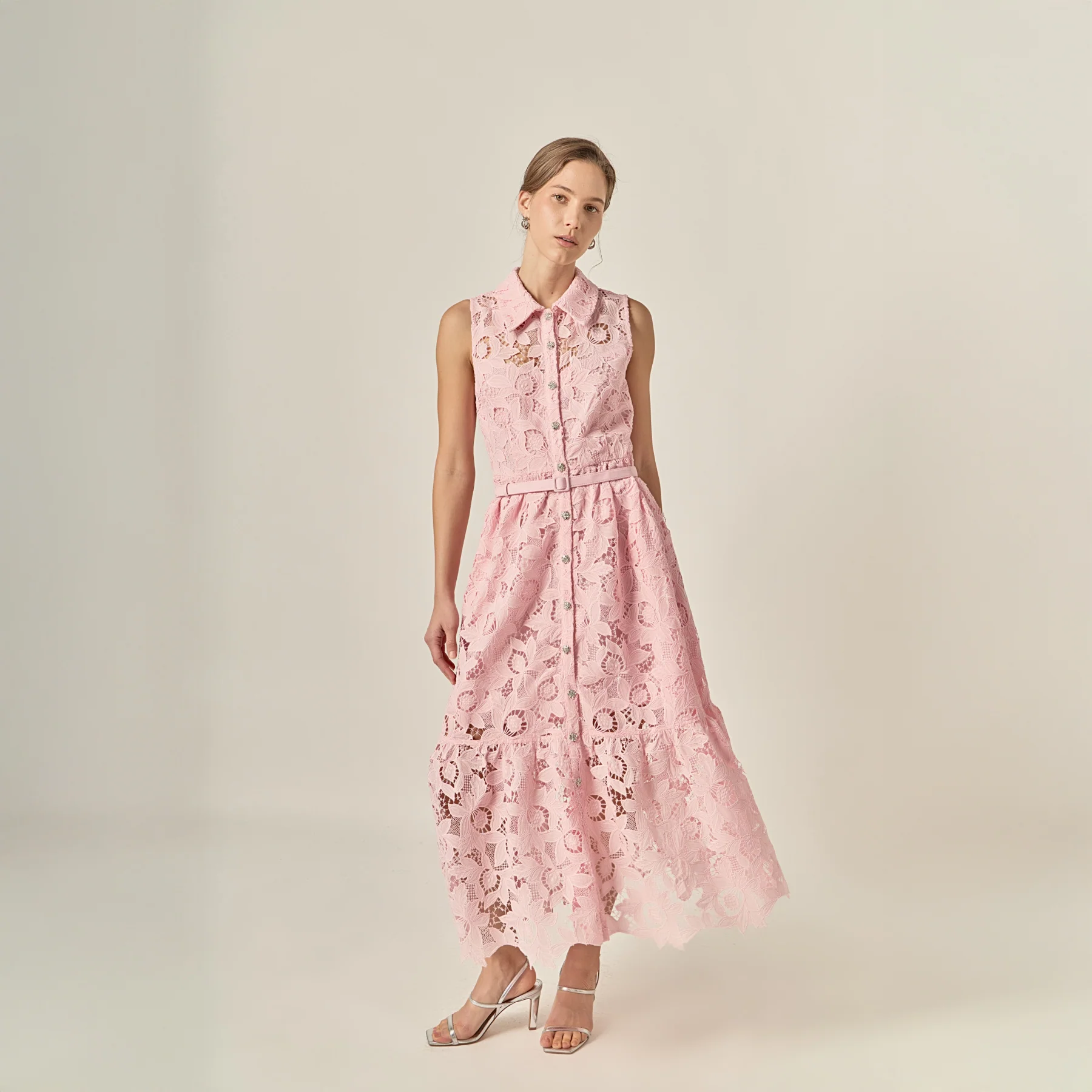 Lace Button-Front Sleeveless Midi Dress - Image 13