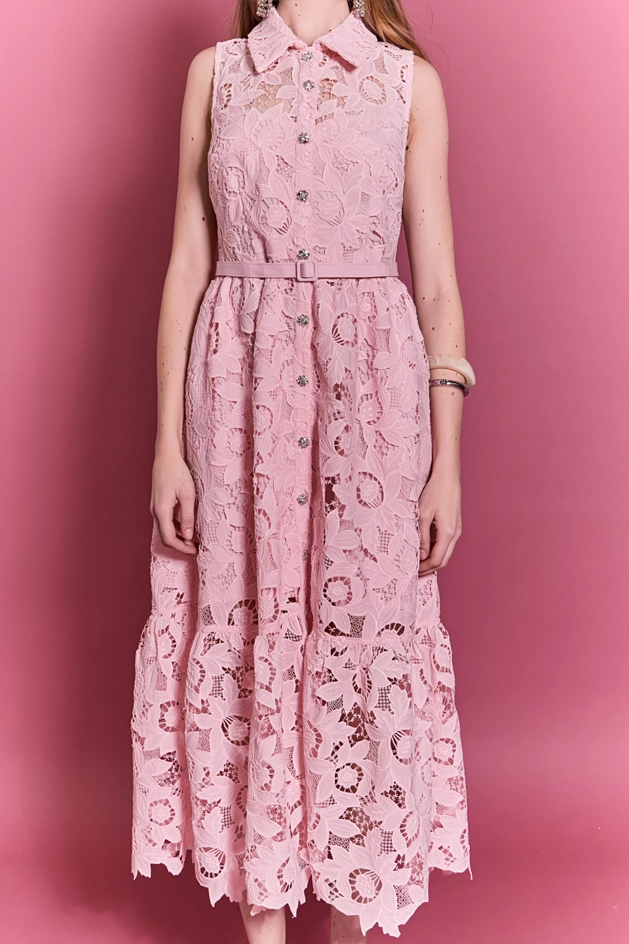 Lace Button-Front Sleeveless Midi Dress - Image 2