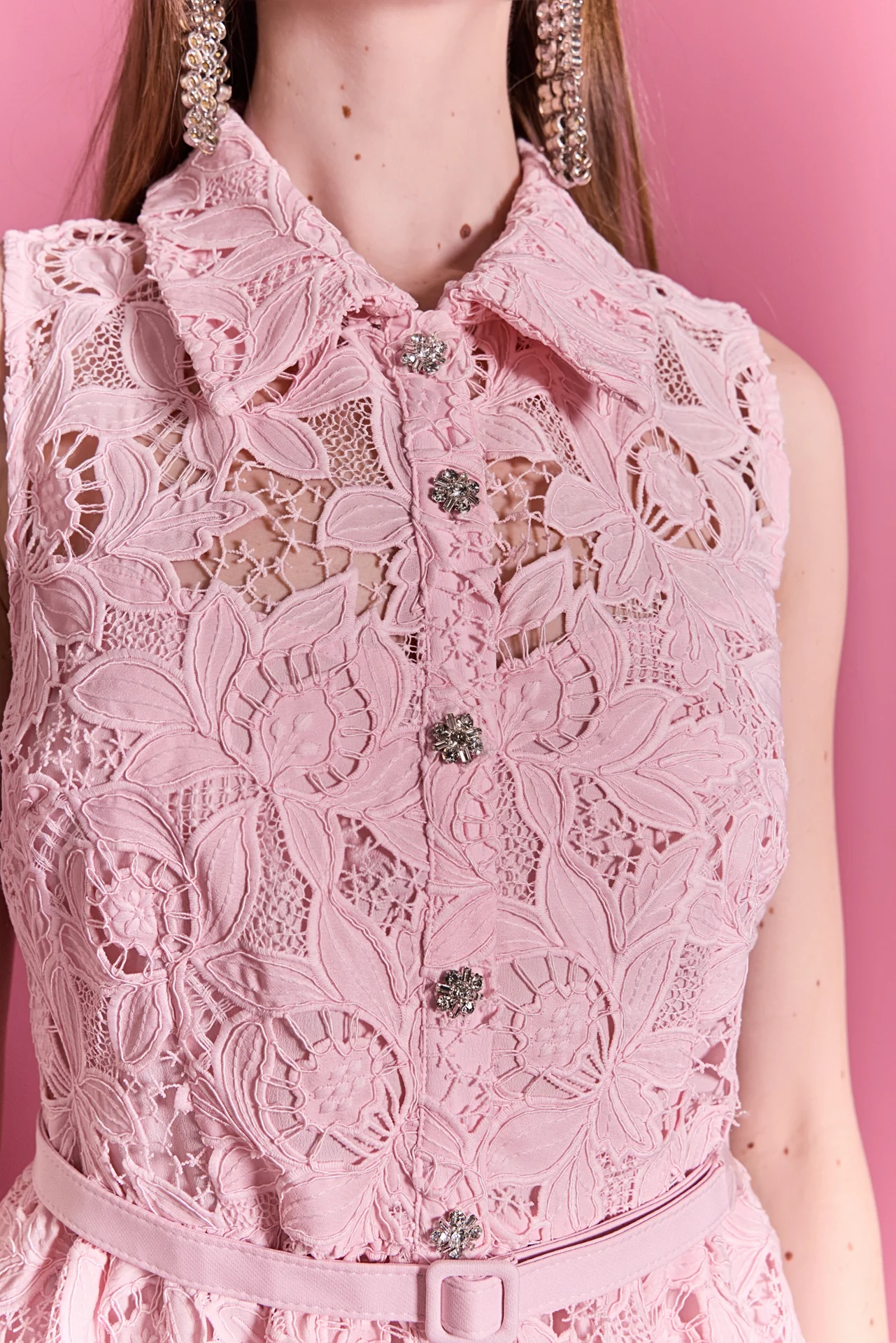 Lace Button-Front Sleeveless Midi Dress - Image 3