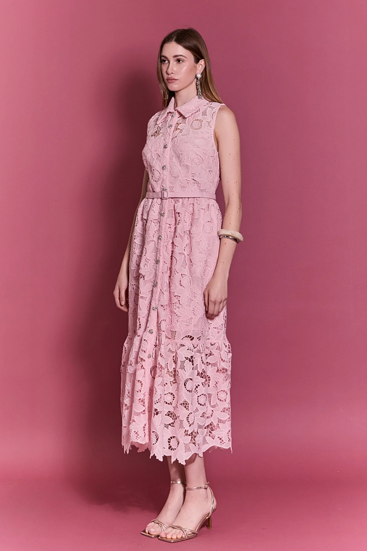 Lace Button-Front Sleeveless Midi Dress - Image 4