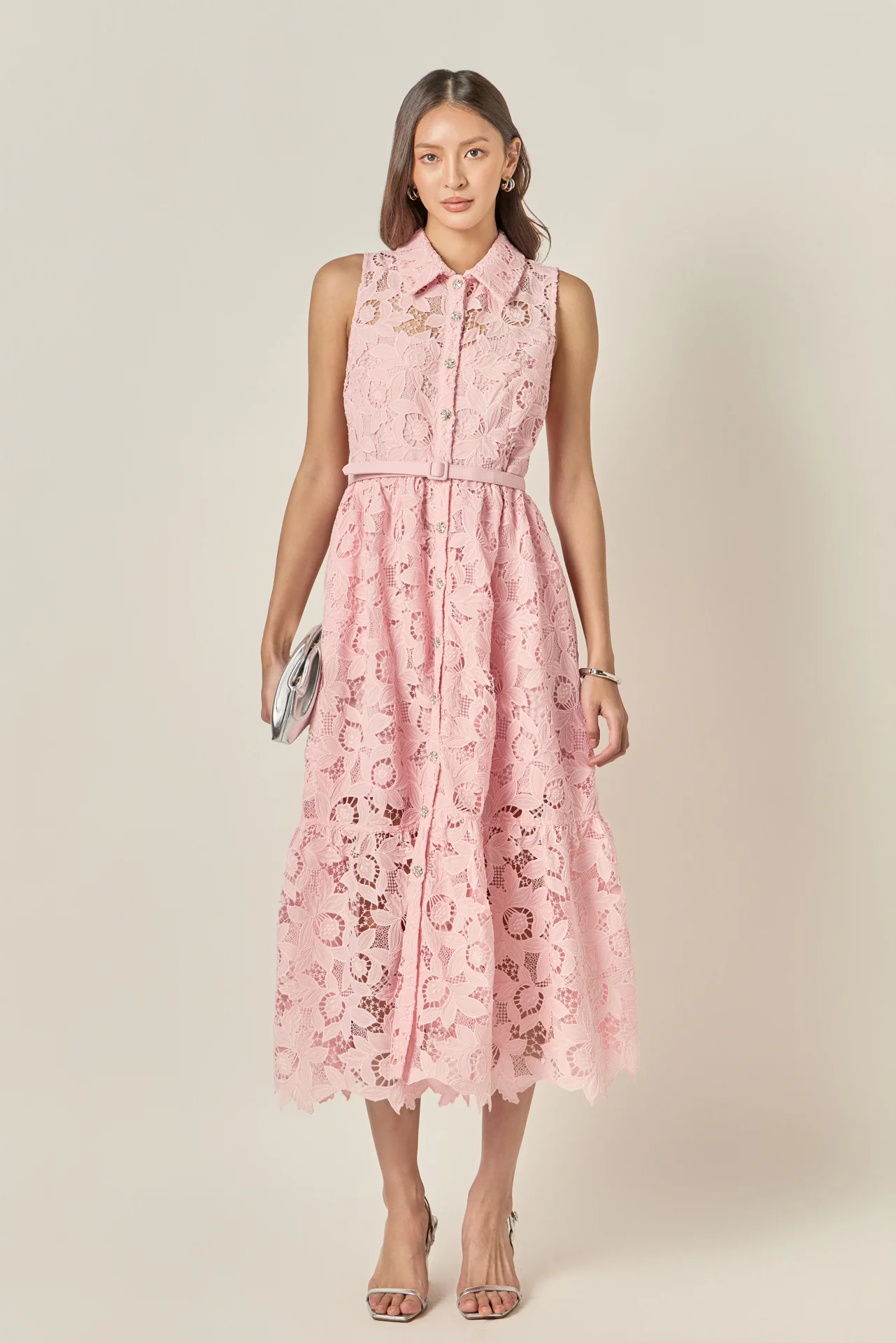 Lace Button-Front Sleeveless Midi Dress - Image 7