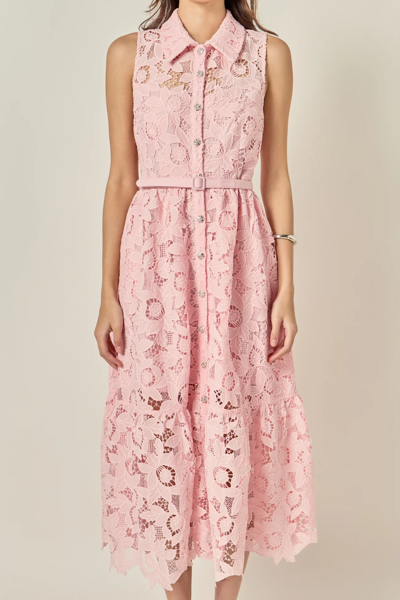 Lace Button-Front Sleeveless Midi Dress - Image 8