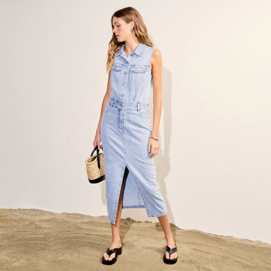Sleeveless Maxi Denim Dress - Image 14