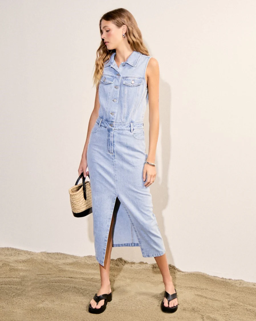 Sleeveless Maxi Denim Dress - Image 16