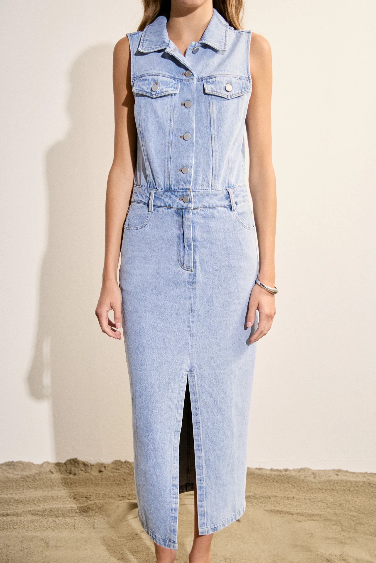 Sleeveless Maxi Denim Dress - Image 2