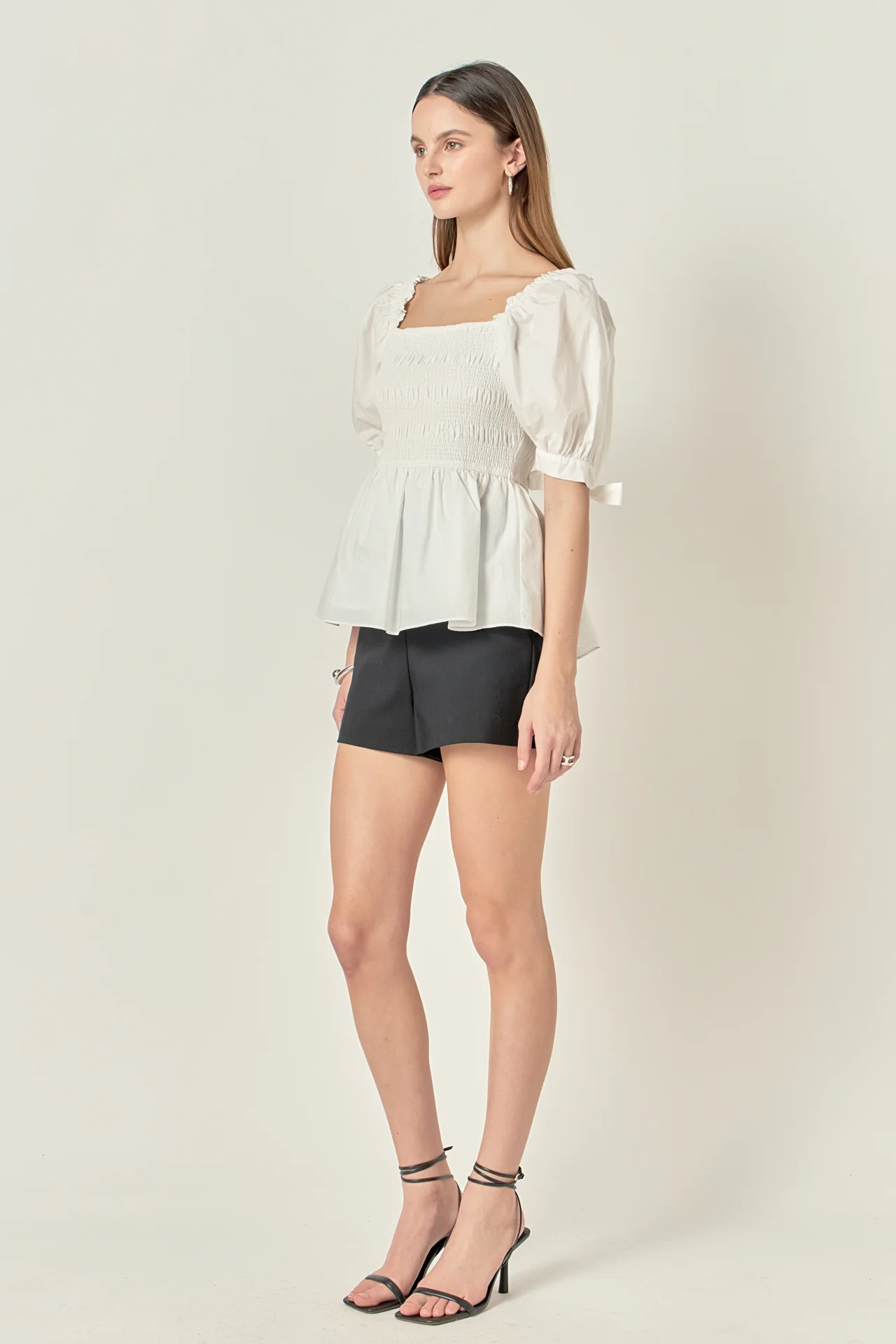Bow Puff Sleeve Peplum Top - Image 3