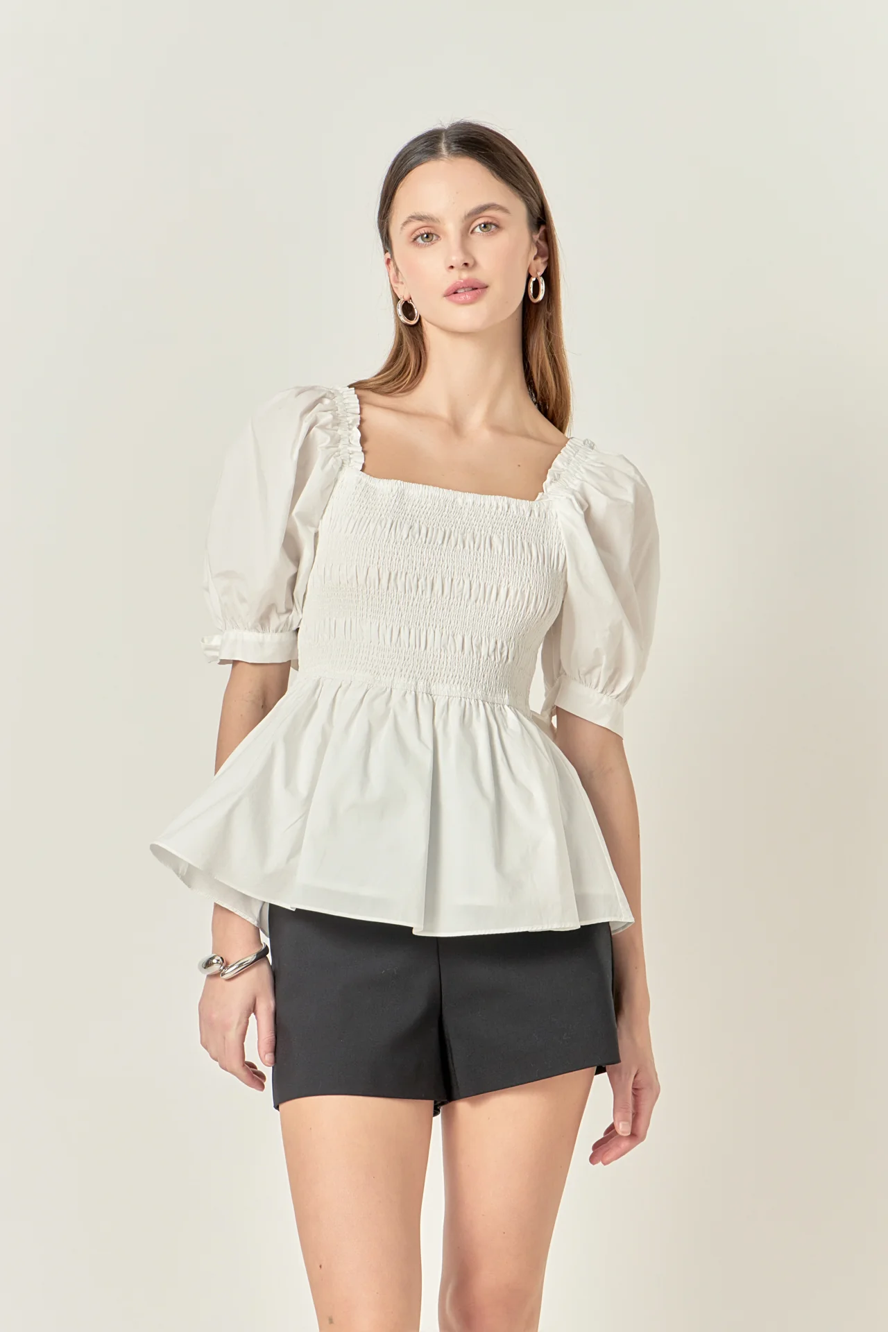Bow Puff Sleeve Peplum Top - Image 5