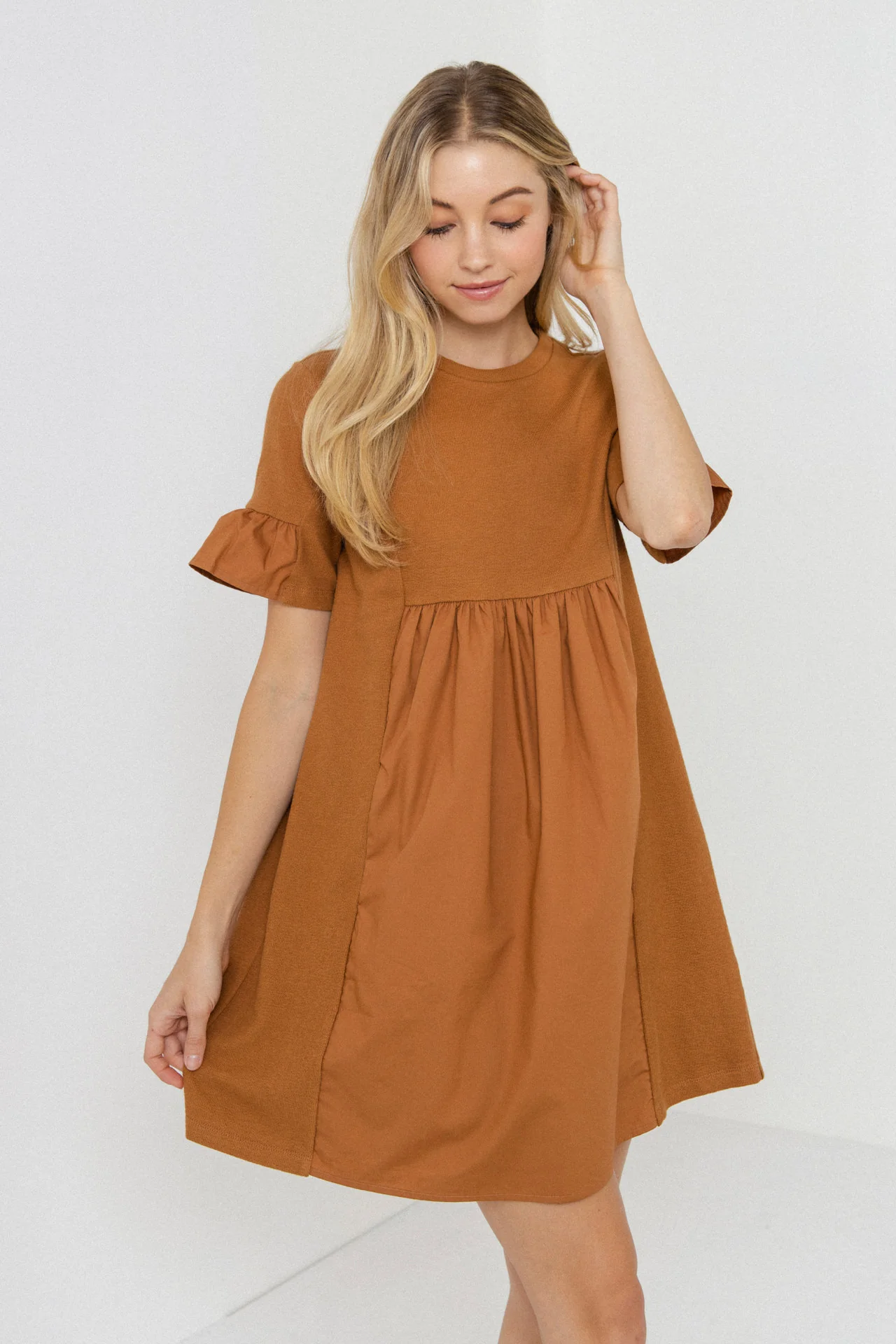 Mixed Media Short-Sleeve Mini Dress - Image 10