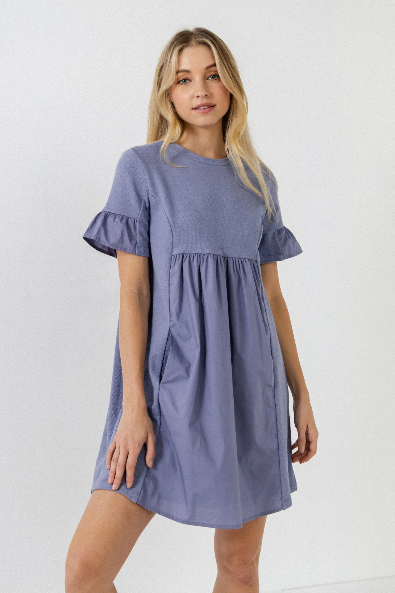 Mixed Media Short-Sleeve Mini Dress - Image 15