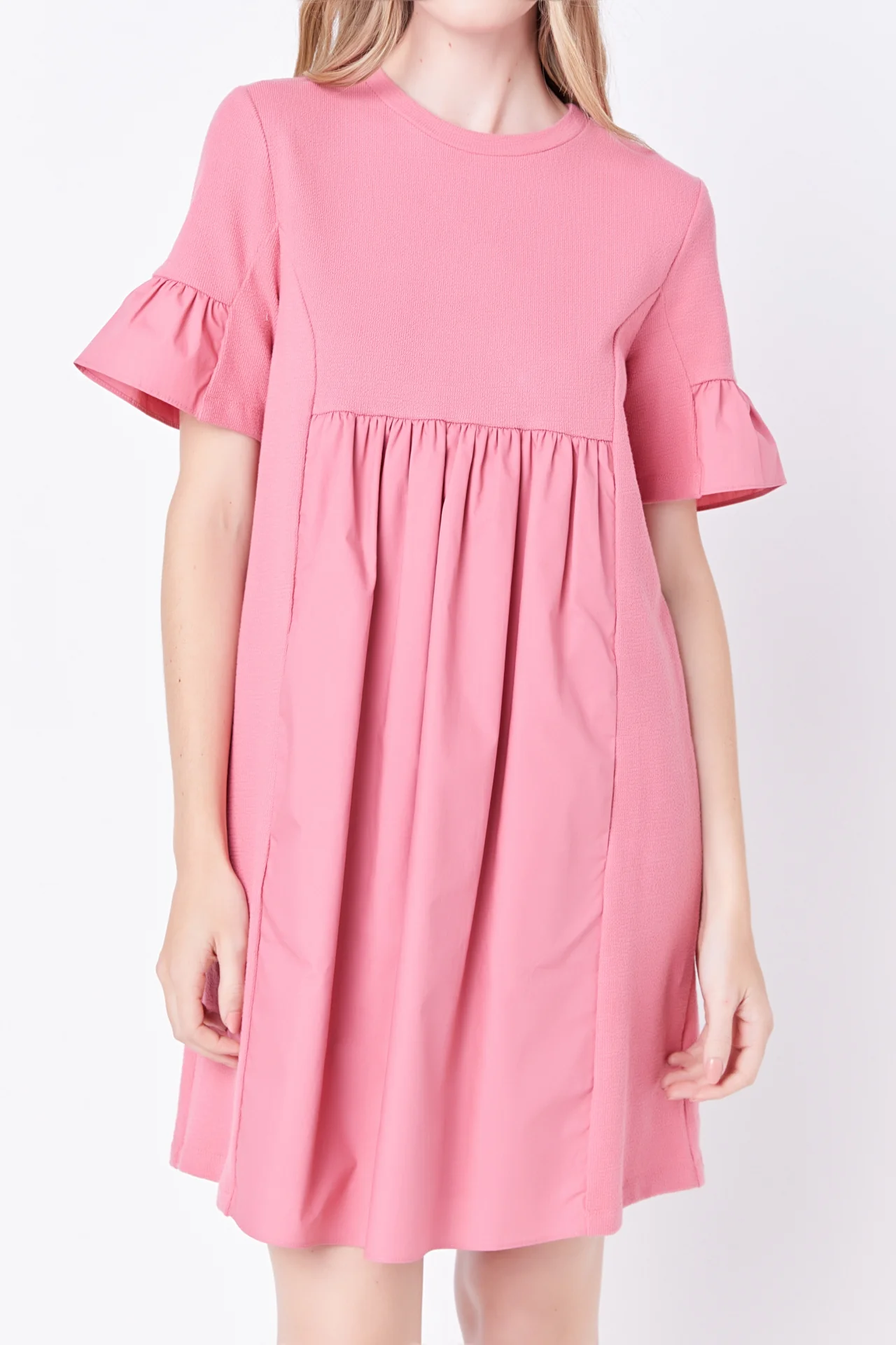 Mixed Media Short-Sleeve Mini Dress - Image 17