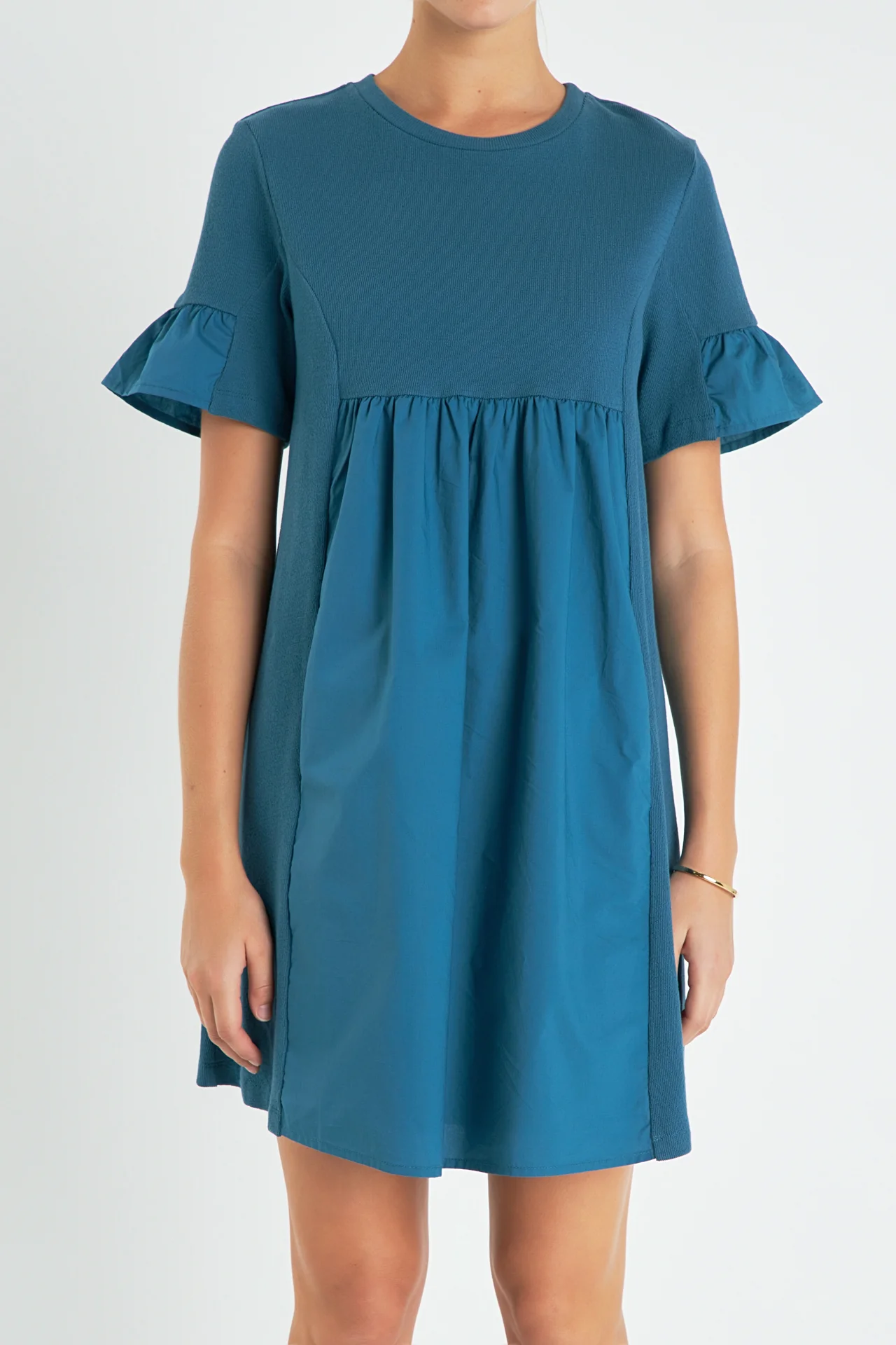 Mixed Media Short-Sleeve Mini Dress - Image 2