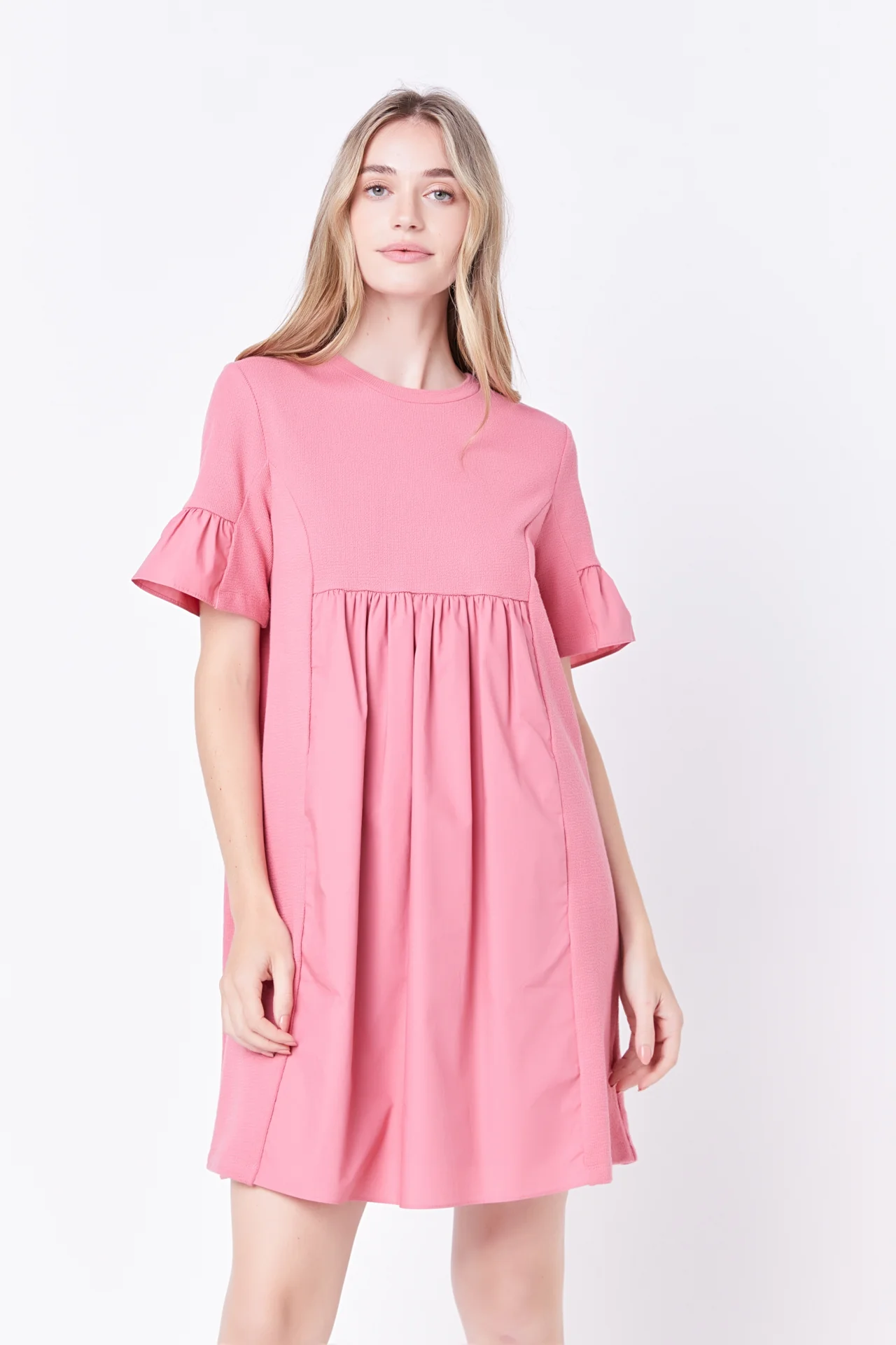 Mixed Media Short-Sleeve Mini Dress - Image 20